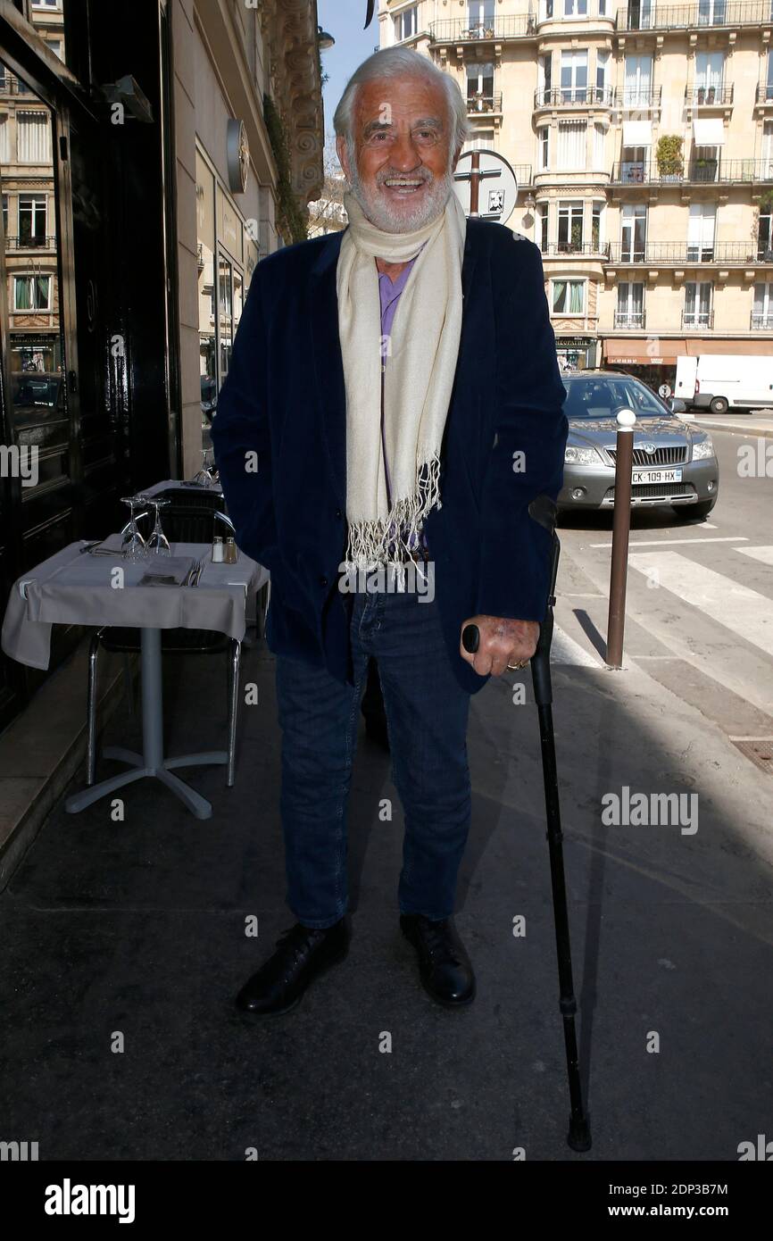 On his 82nd birthday, actor Jean-Paul Belmondo greets some fans waiting  outside his home prior to head to Italian restaurant 'Veramente' along with  his granddaughter Annabelle and his best friend Charles Gerard