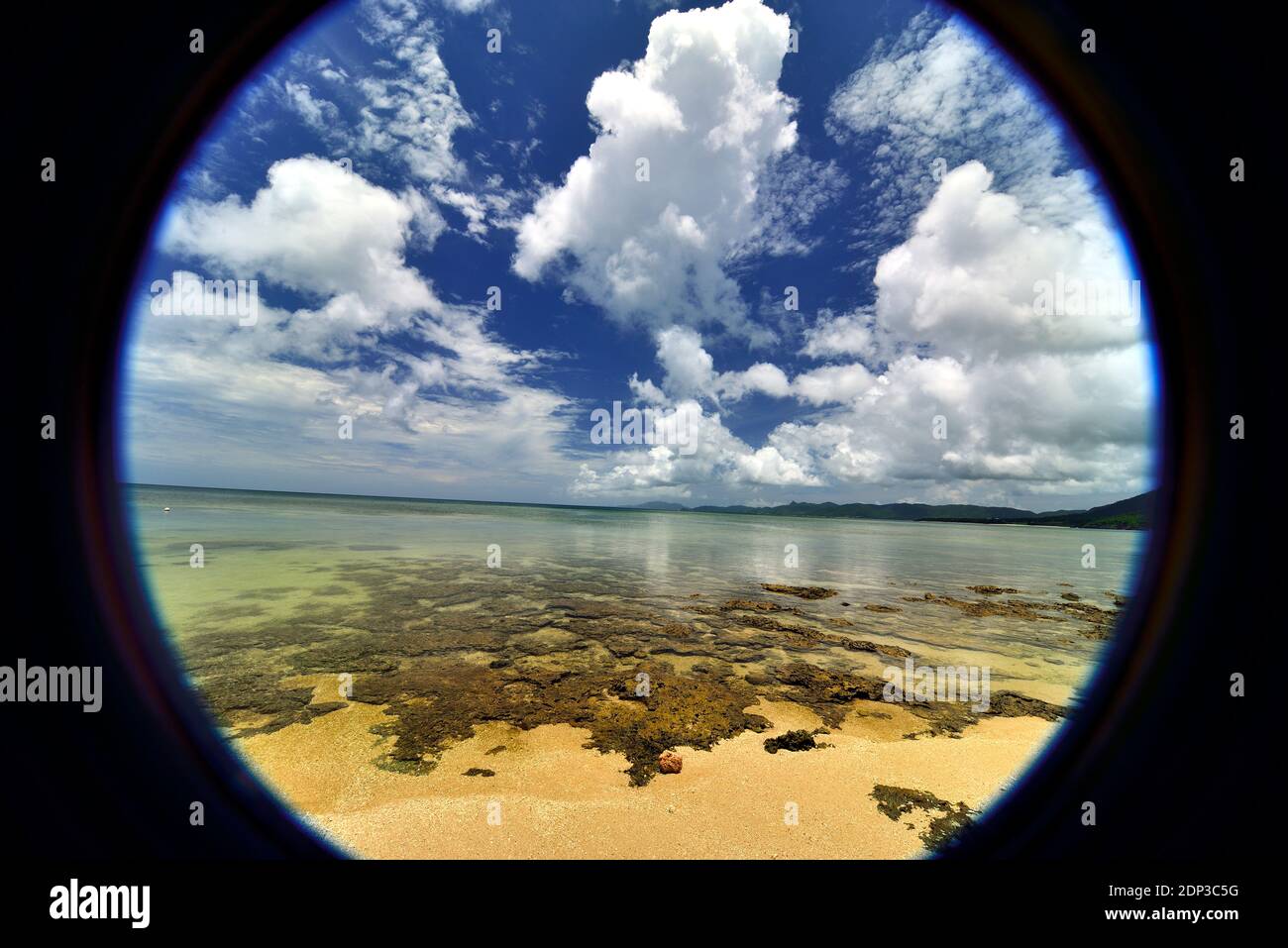 Yonehara Beach, Low Tide, Empty, Fishe Eye View, Ishigaki, Yahema Islands, Ryukyu Islands, Okinawa, Japan Stock Photo