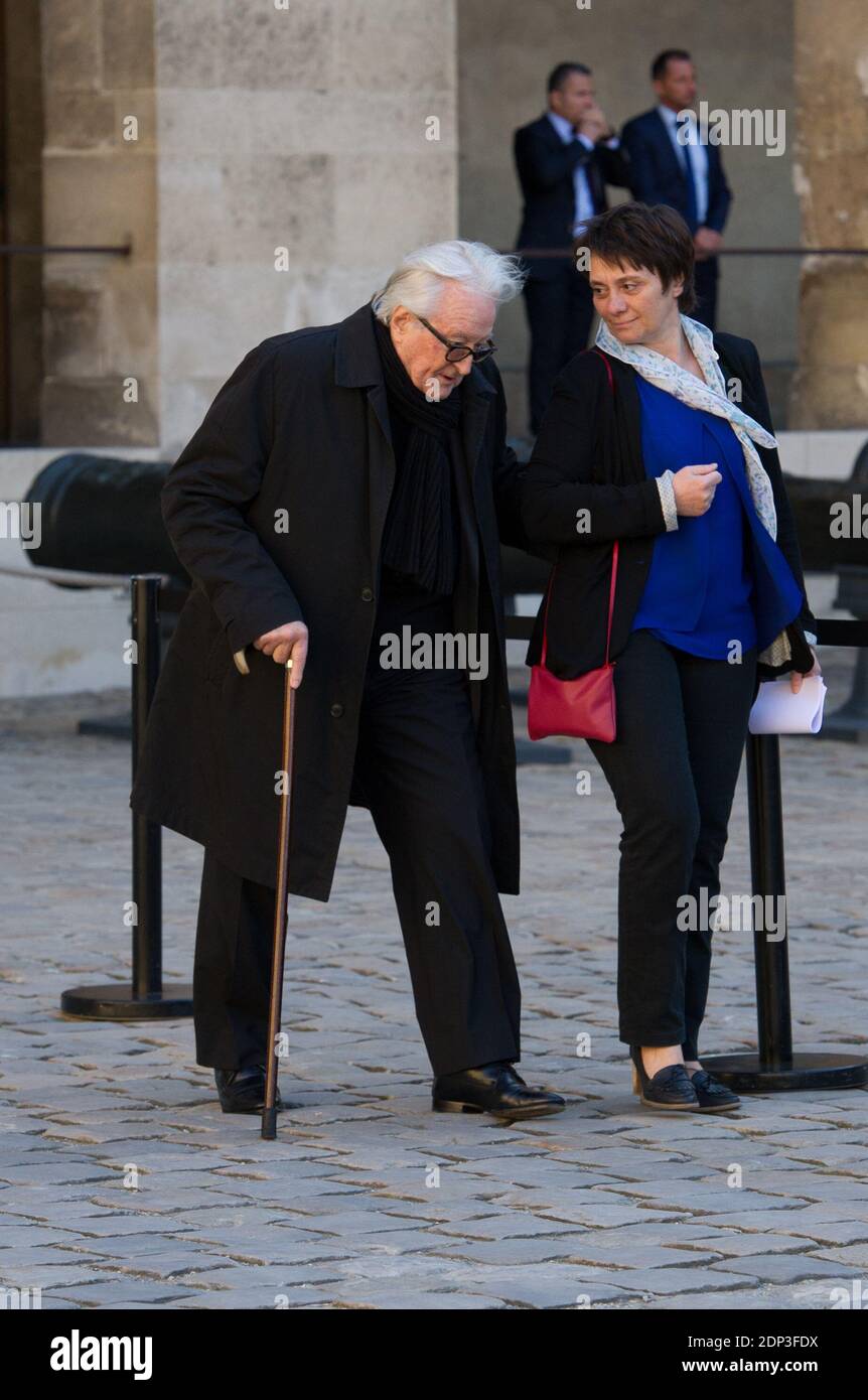 Former French Foreign Minister Roland Dumas attends a state funeral ceremony for late French World War II hero Jean-Louis Cremieux-Brilhac at the Hotel des Invalides in Paris, France on April 15, 2015. A towering figure in the French Resistance, Cremieux-Brilhac, one of the first to condemn the Nazi gas chambers, died on April 8, 2015 aged 98. Photo by Thierry Orban/ABACAPRESS.COM Stock Photo