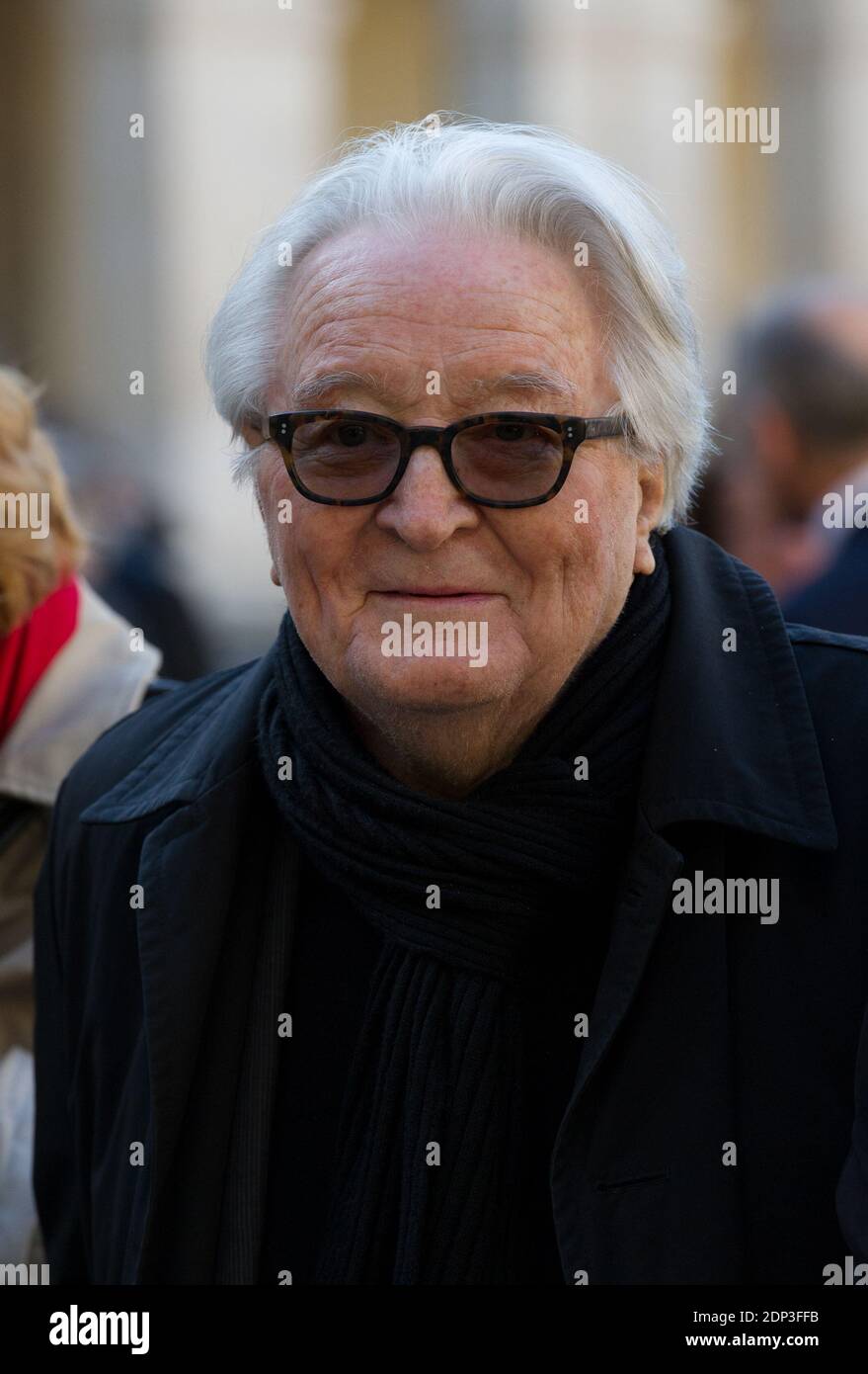 Former French Foreign Minister Roland Dumas attends a state funeral ceremony for late French World War II hero Jean-Louis Cremieux-Brilhac at the Hotel des Invalides in Paris, France on April 15, 2015. A towering figure in the French Resistance, Cremieux-Brilhac, one of the first to condemn the Nazi gas chambers, died on April 8, 2015 aged 98. Photo by Thierry Orban/ABACAPRESS.COM Stock Photo