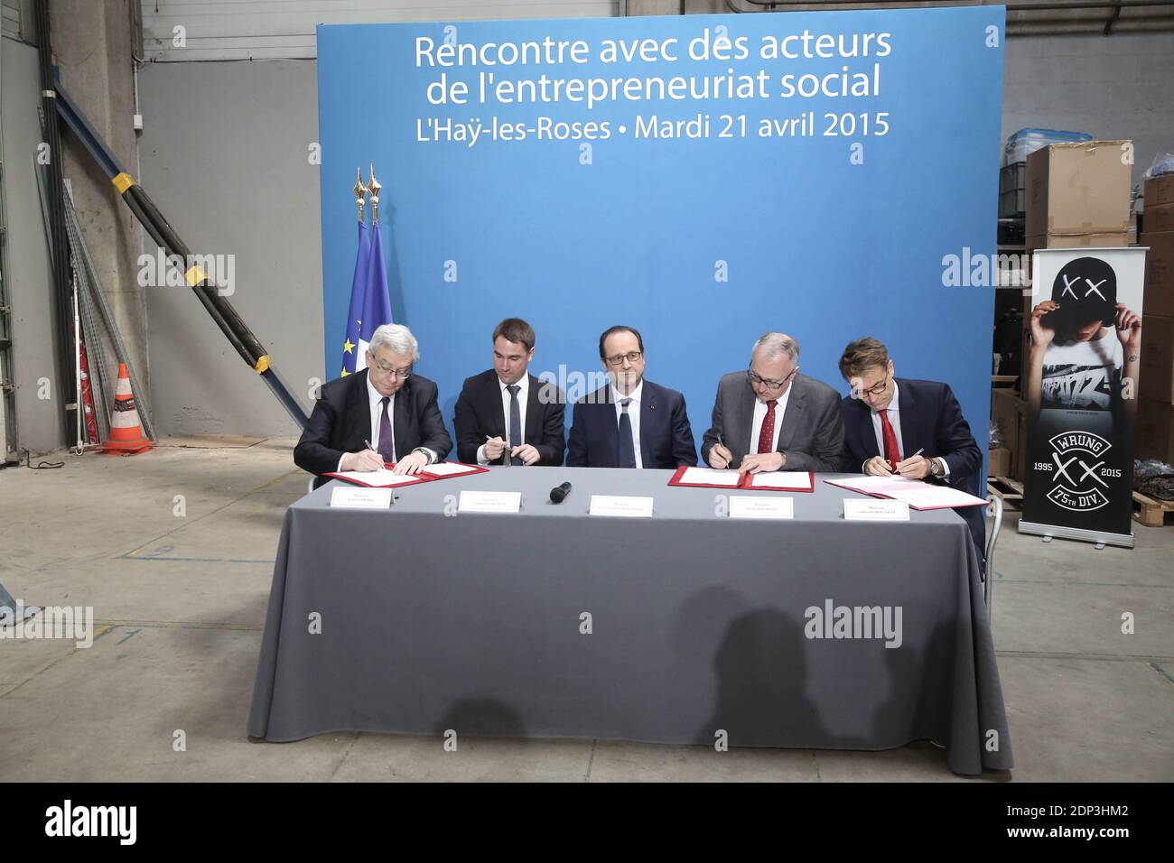 French President Francois Hollande Along With Jean Lemierre Chairman Of The Board Of Directors Bnp Paribas Daniel Balmisse Executive Director Bpi France Guillaume Rousseau Director General Credit Agricole Ile De France Romain Cholleton General