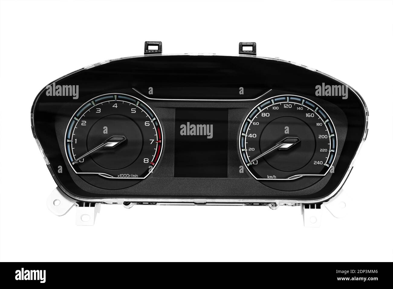 new instrument panel with two arrow scales of the car on a white ...