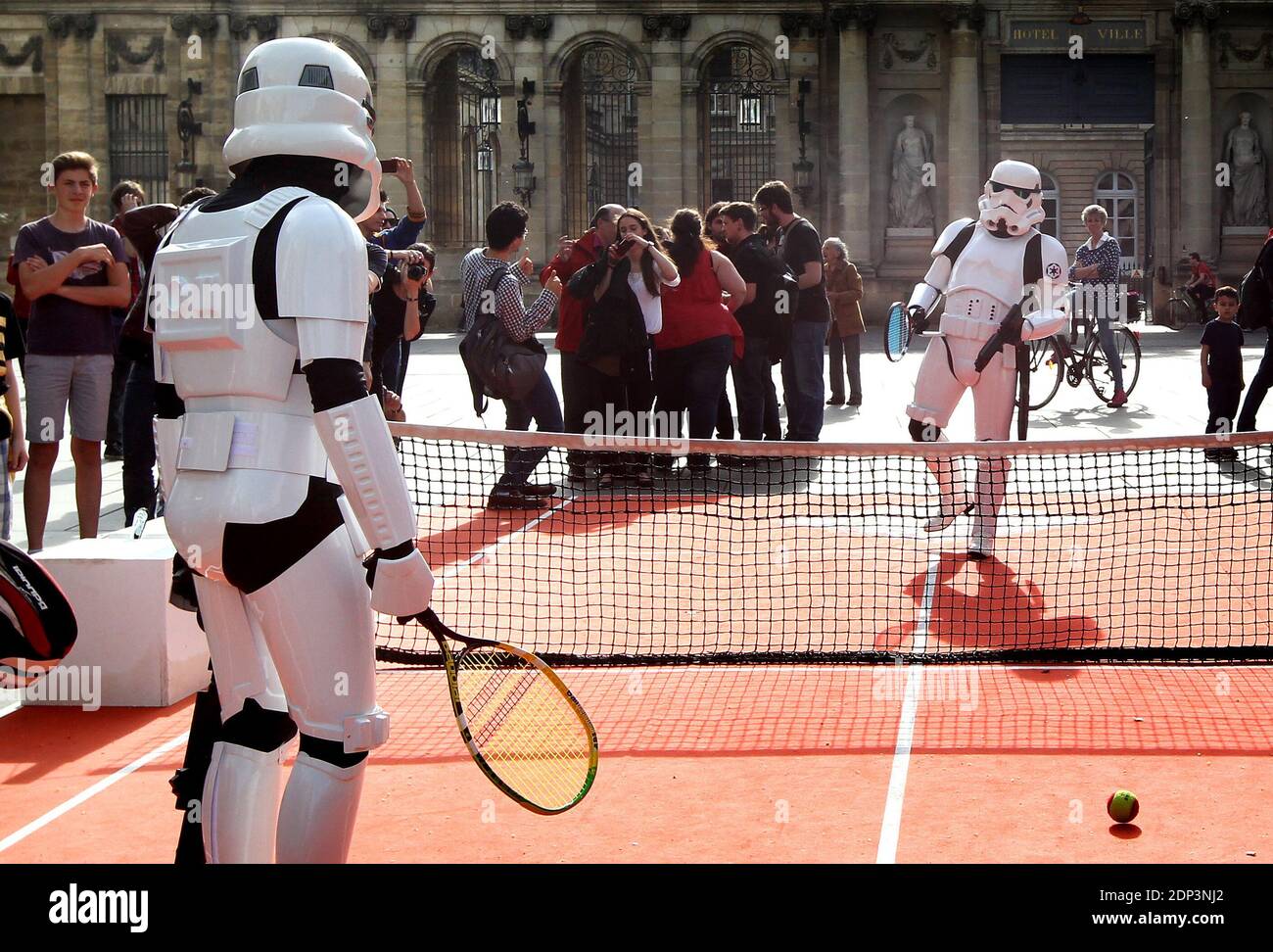 Star Wars' figures play tennis on an ephemeral court as part of 'May the  4th' ('May The Force Be With You') celebration to promote the 2015 BNP  Paribas Primrose tennis tournament to