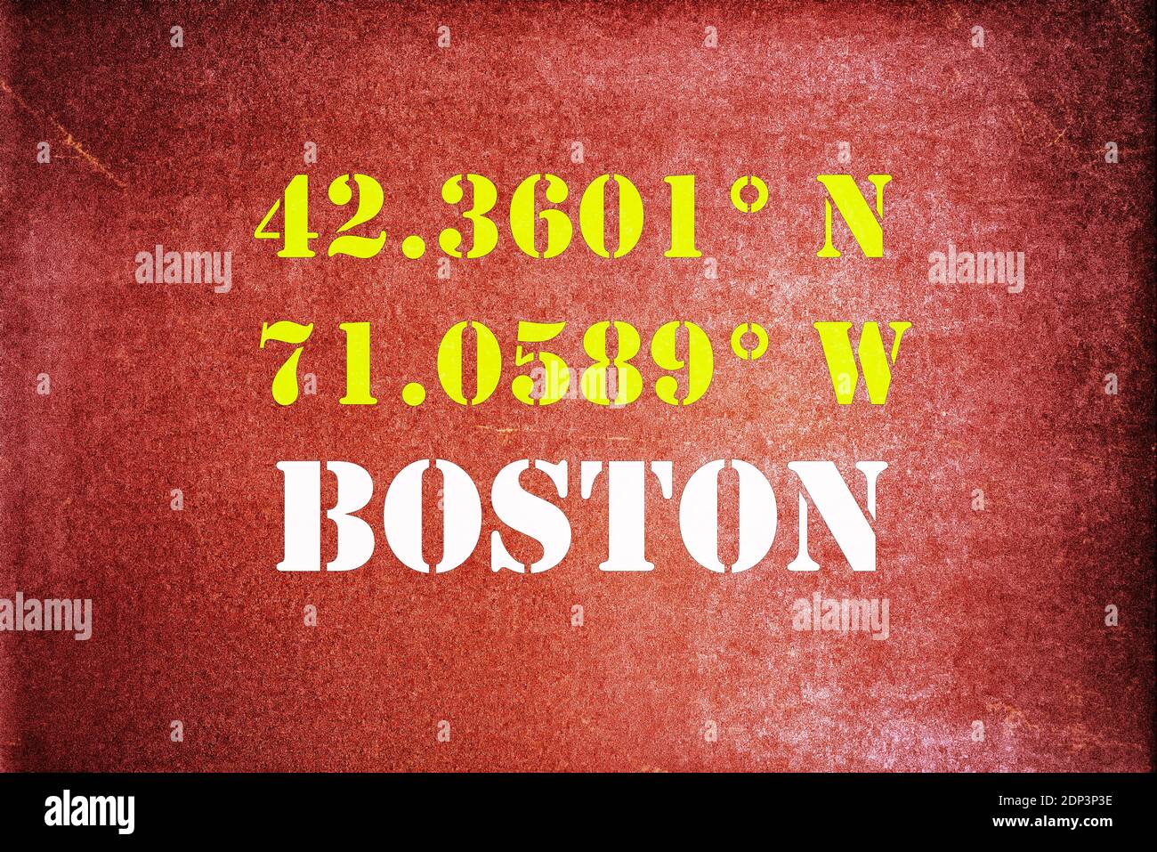 GPS coordinates for Boston Massachusetts with a vintage/retro typography  effect Stock Photo - Alamy