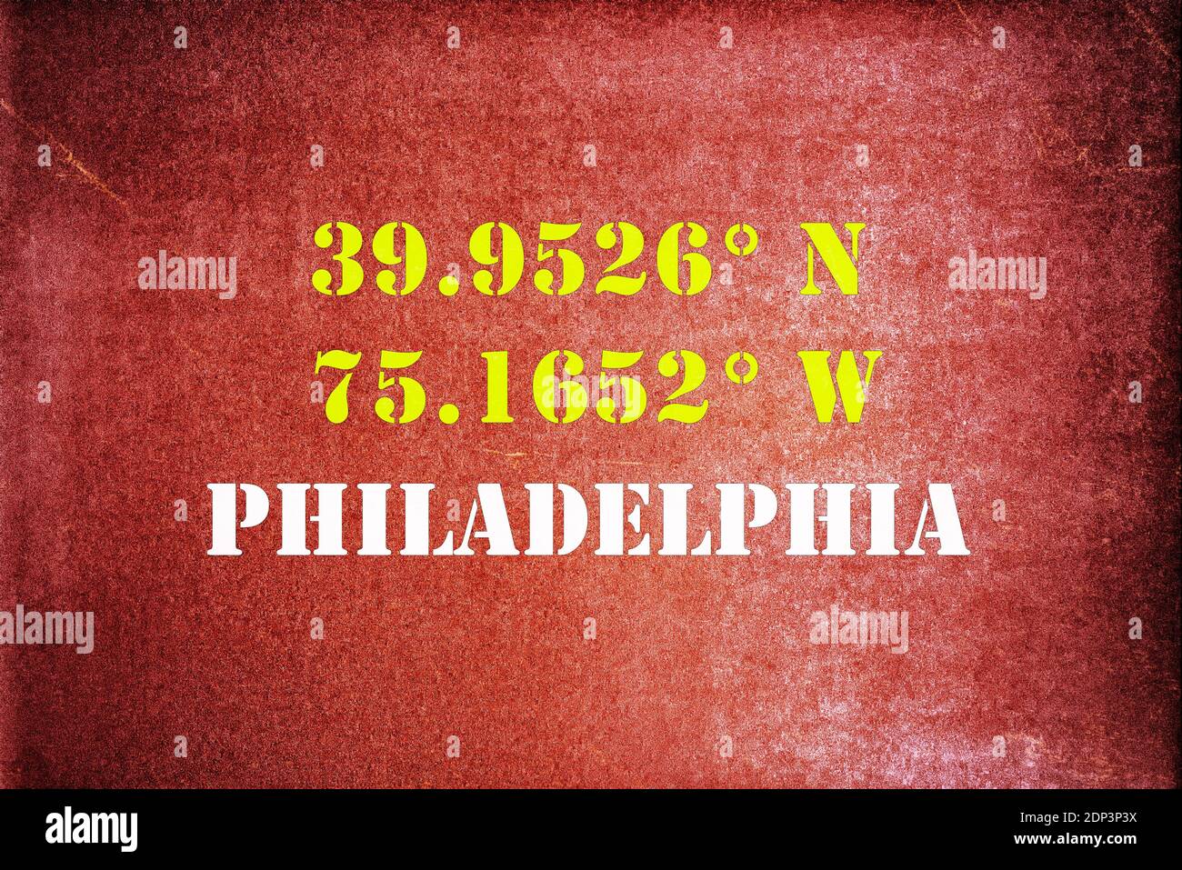 GPS coordinates for Philadelphia Pennsylvania with a vintage/retro