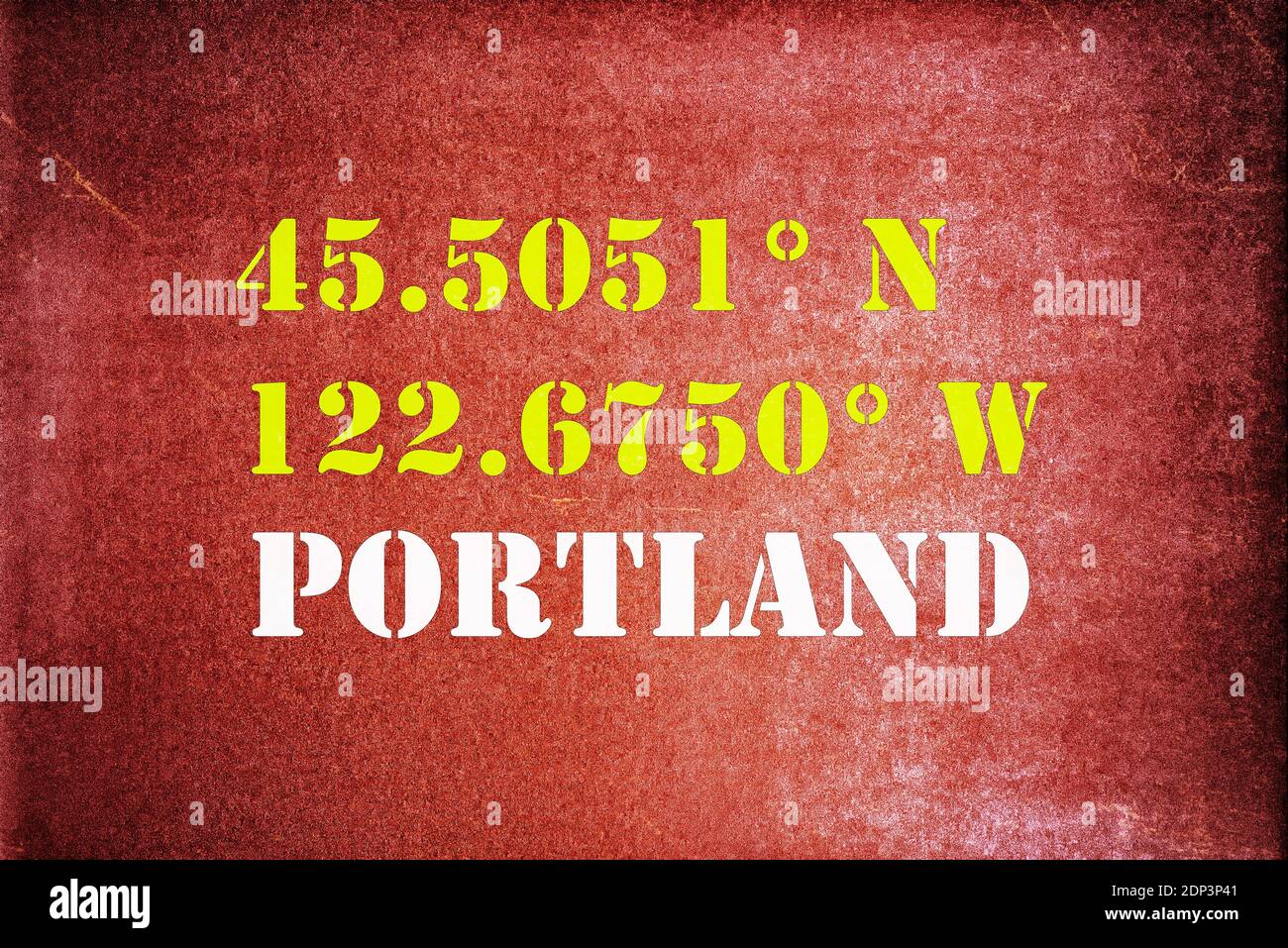 GPS coordinates for Portland Oregon with a vintage/retro typography