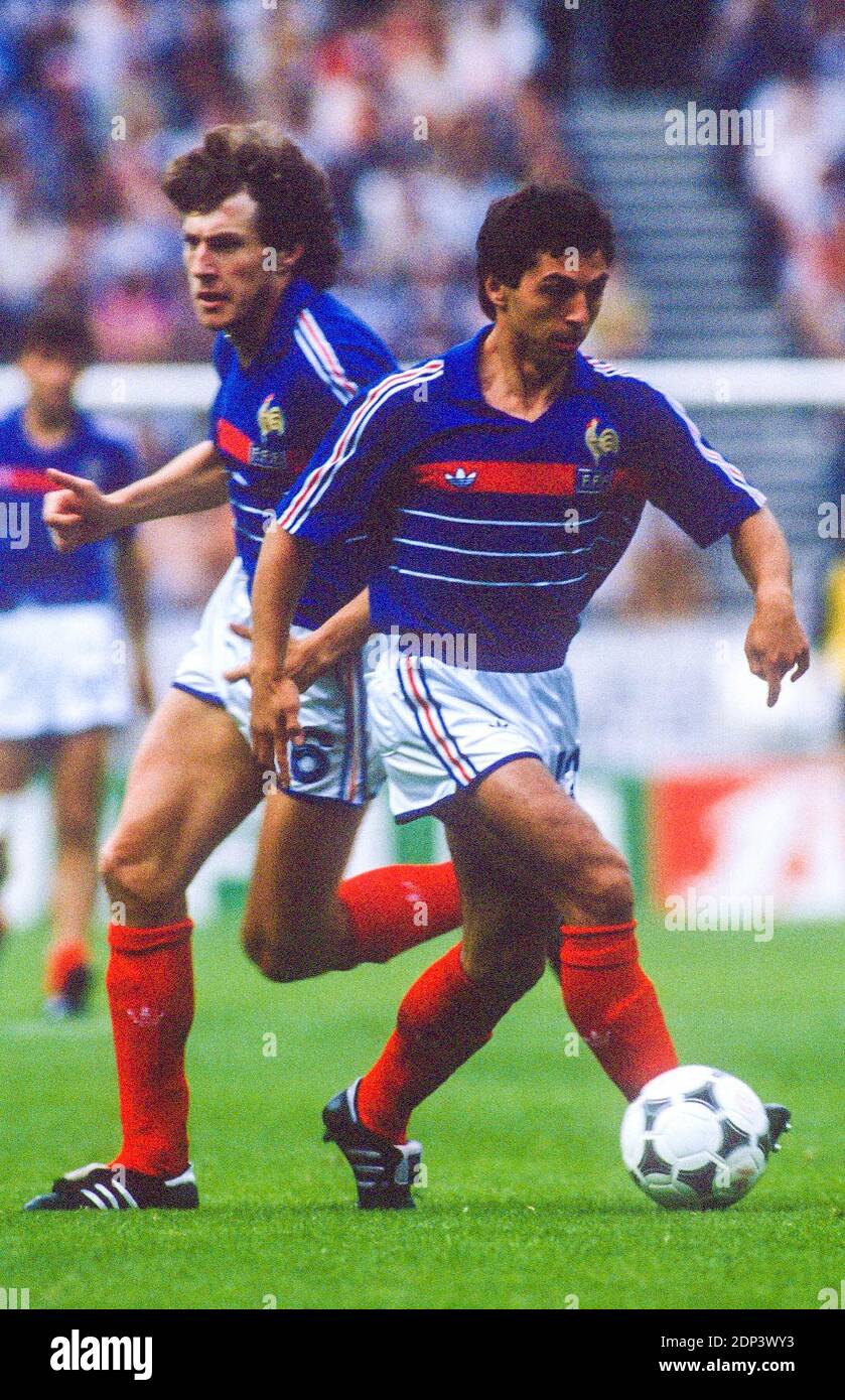France's Alain Giresse and Luis Fernandez during the Final of the