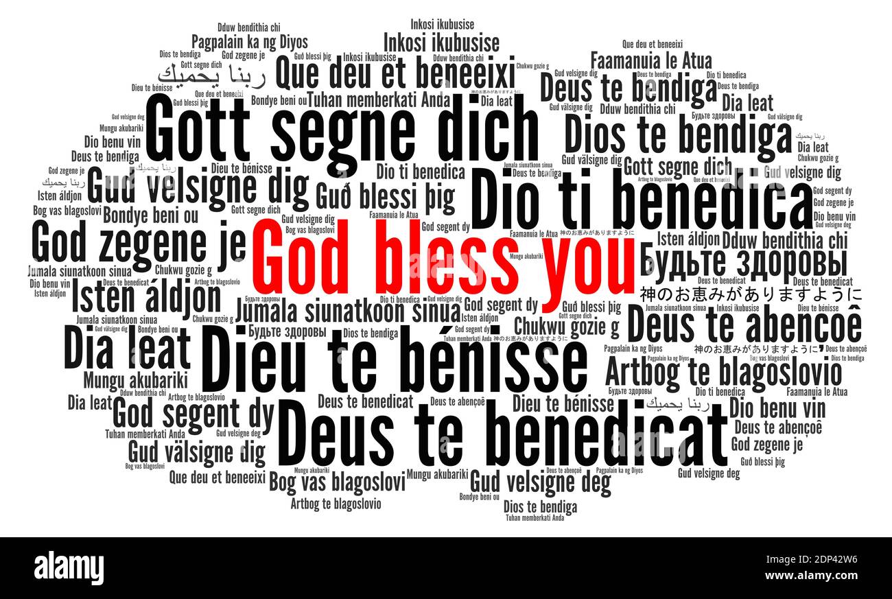 God bless you word cloud in different languages Stock Photo - Alamy