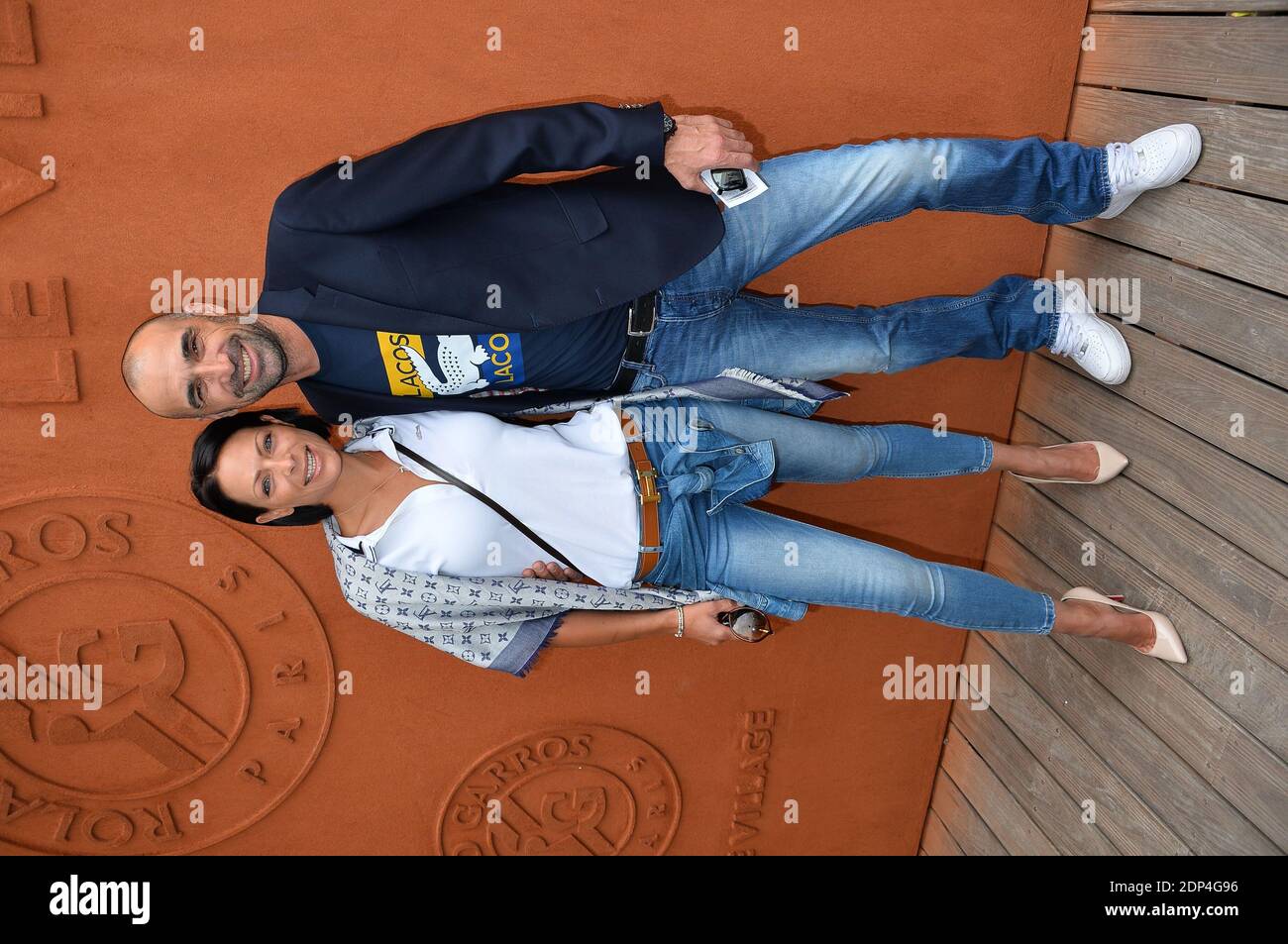 Jerome Alonzo and girlfriend posing at the Village during French Tennis Open at Roland Garros arena in Paris, France on June 3rd, 2015. Photo by Nicolas Briquet/ABACAPRESS.COM Stock Photo