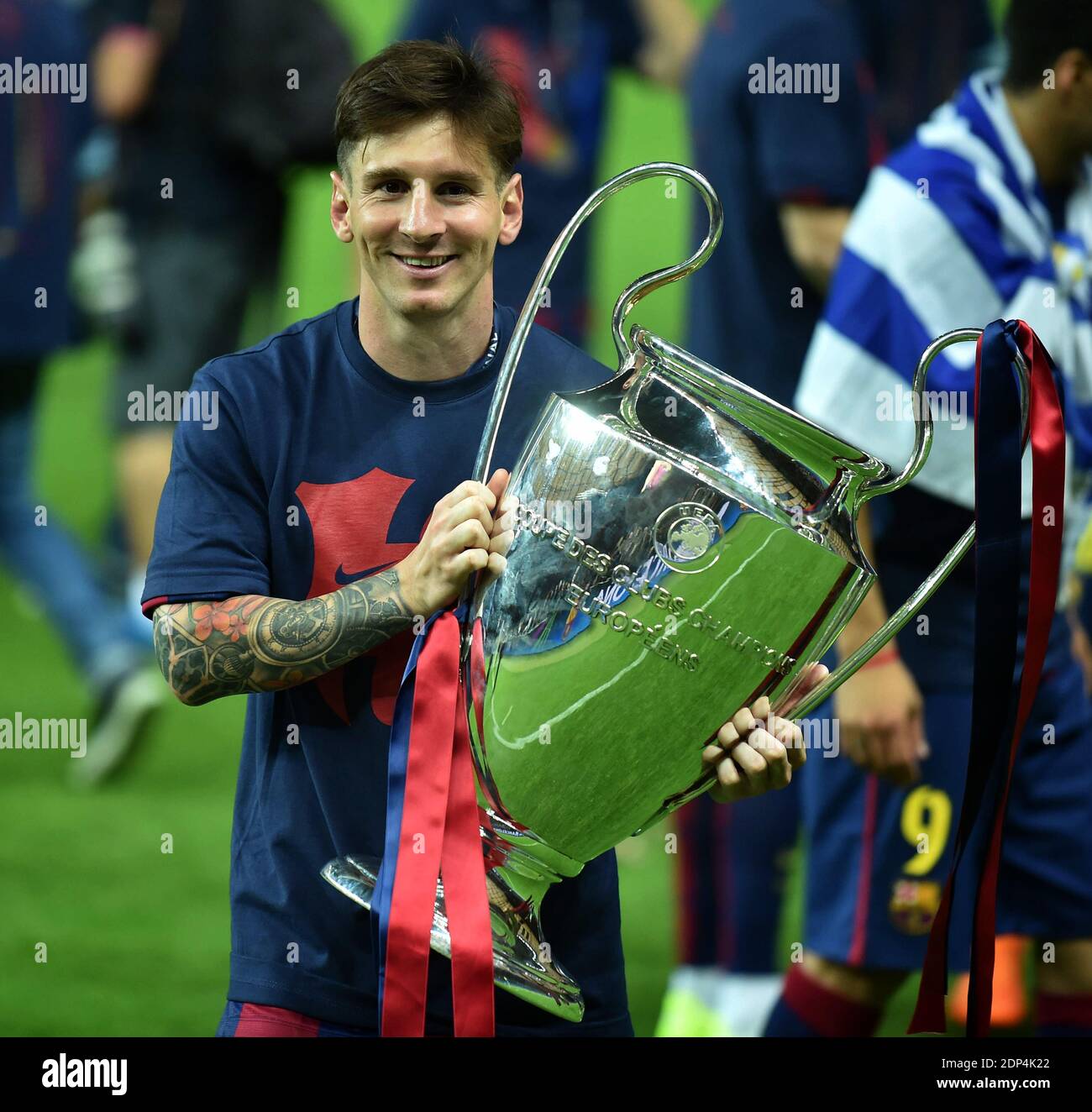 FC Barcelona´s Lionel Messi with the trophy - UEFA Champions League Final  at Olympiastadion in Berlin, Germany, June 6, 2015. Barcelona defeated  Juventus 3-1 and won its fifth title. Photo by Giuliano