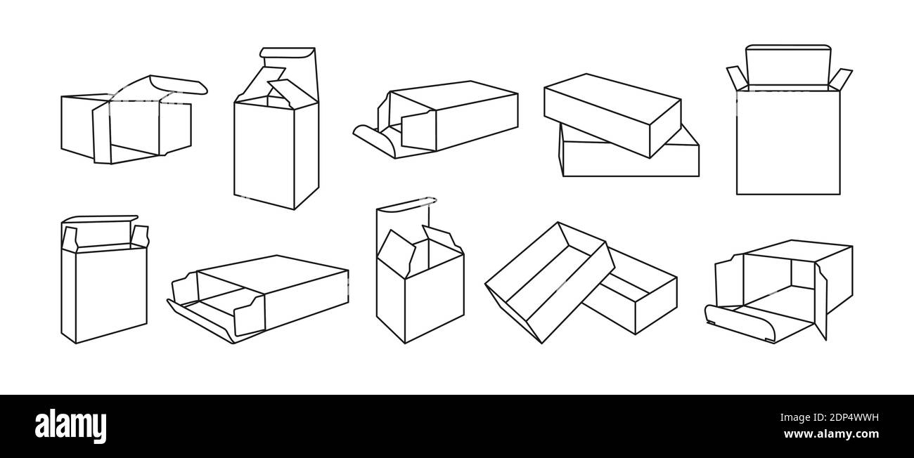 Template black line box set. Outline product packaging gift boxes Regarding Blank Stem And Leaf Plot Template
