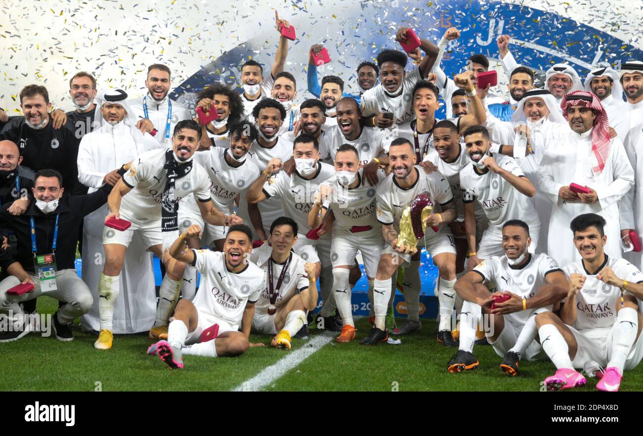 Al Rayyan, Qatar. 18th Dec, 2020. Members of Al Sadd celebrates during the  awarding ceremony after the Amir Cup Final between Al Sadd and Al Arabi at Al  Rayyan stadium in Al