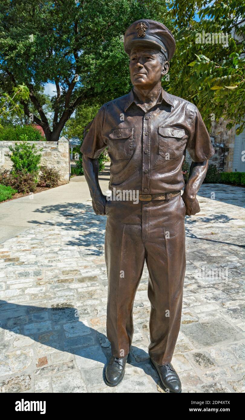 Texas, Gillespie County, Fredericksburg, National Museum of the Pacific War, bronze statue of Fleet Admiral Chester W.. Nimitz, born 1885 in Frederick Stock Photo
