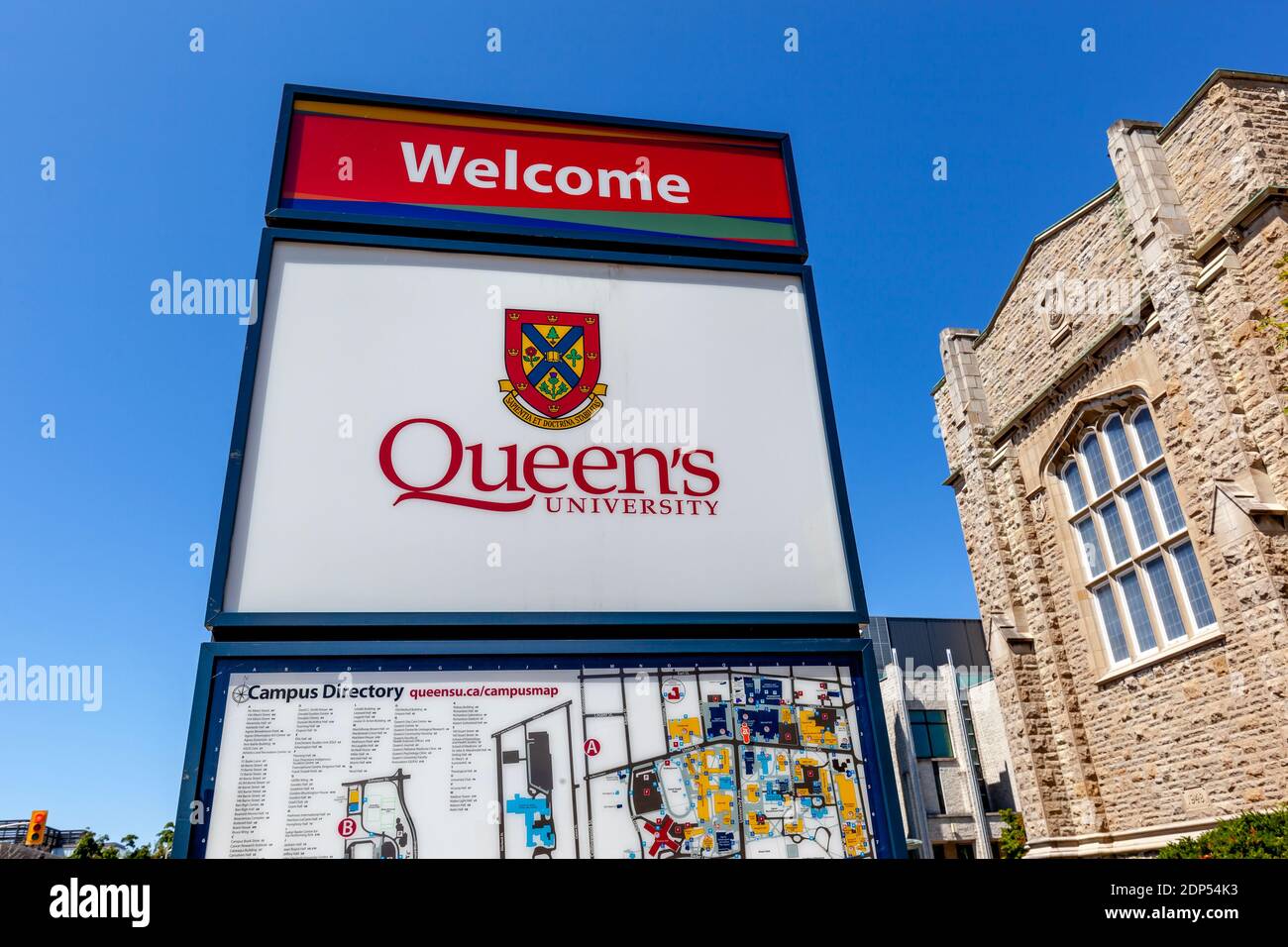 Kingston, Ontario, Canada - August 7, 2020: Queen's University sign is seen at the campus in Kingston, Ontario, Canada Stock Photo