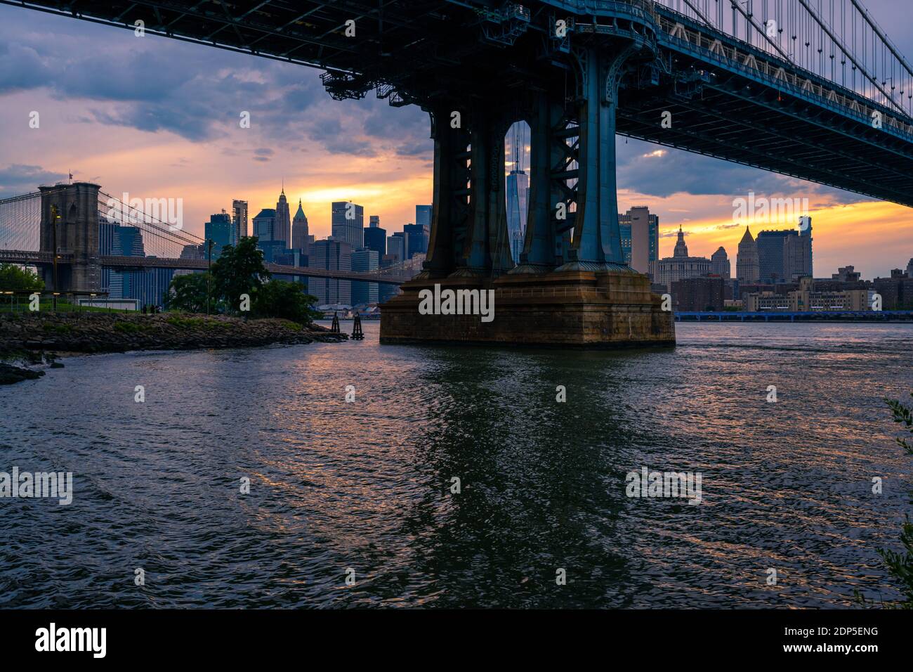 View on Lower Manhattan, Brooklyn Bridge and Manhattan Bridge from the