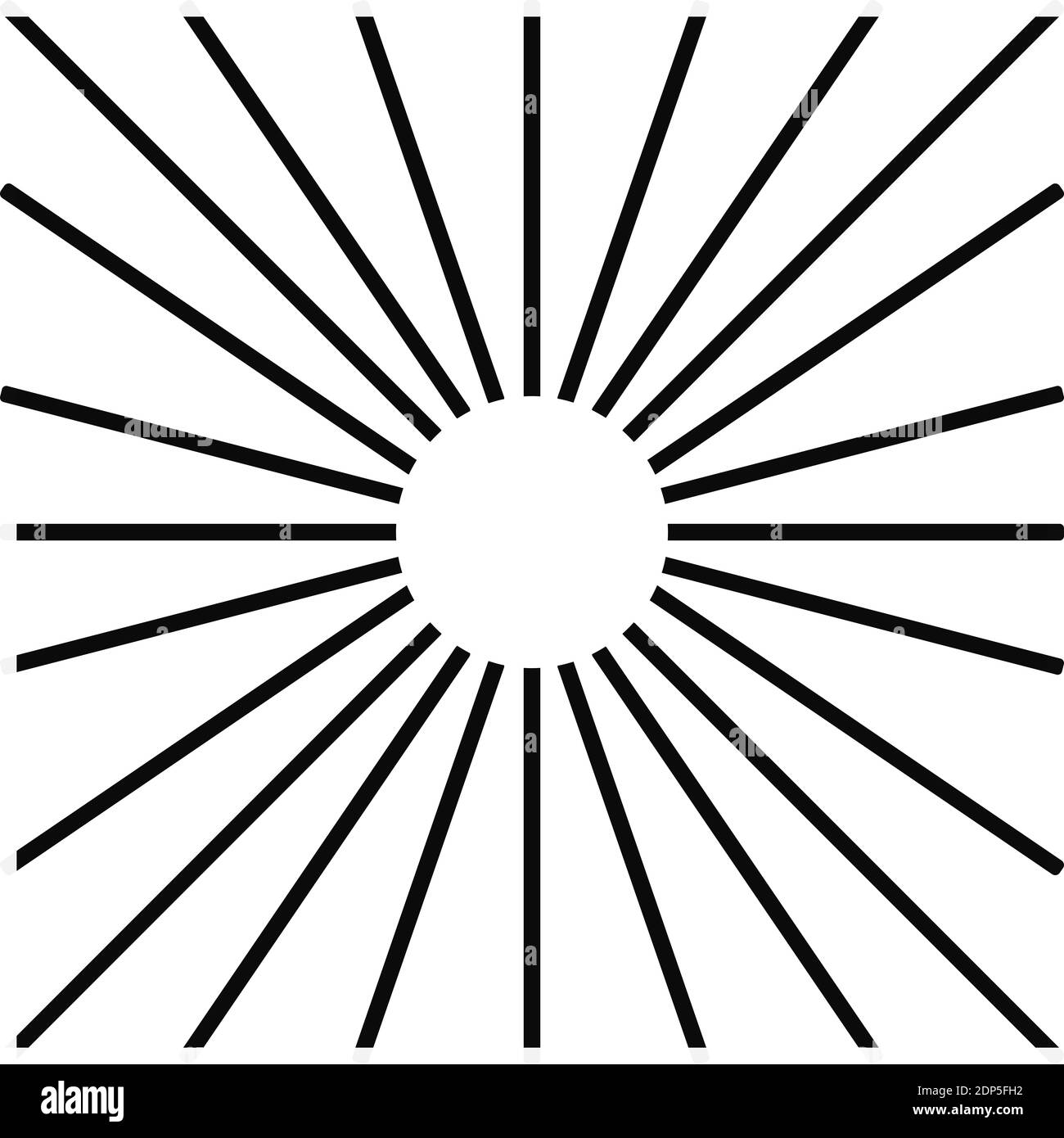 Radial lines abstract geometric element. Spokes, radiating stripes. Stylized black and white sun drawing. Stock Photo