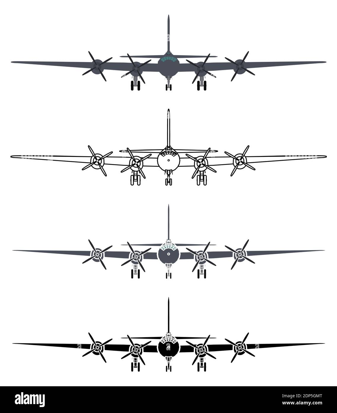 B29 superfortress airplane, front view. Stock Vector