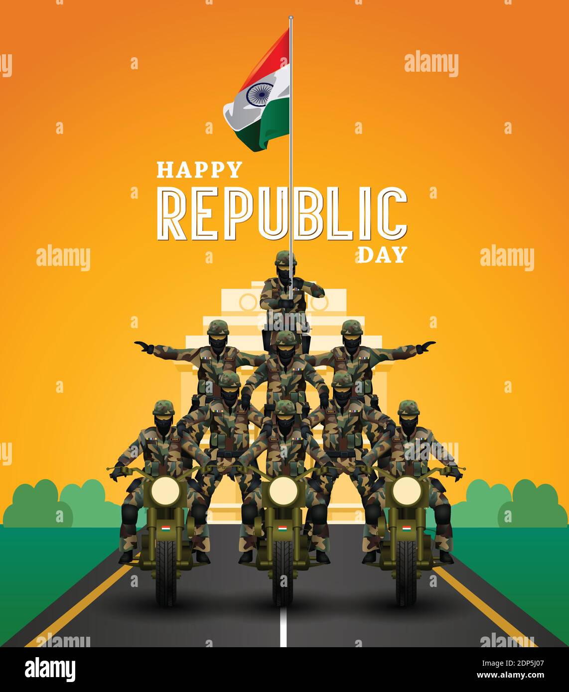 vector illustration of Indian army with flag for Happy Republic Day of India Stock Vector