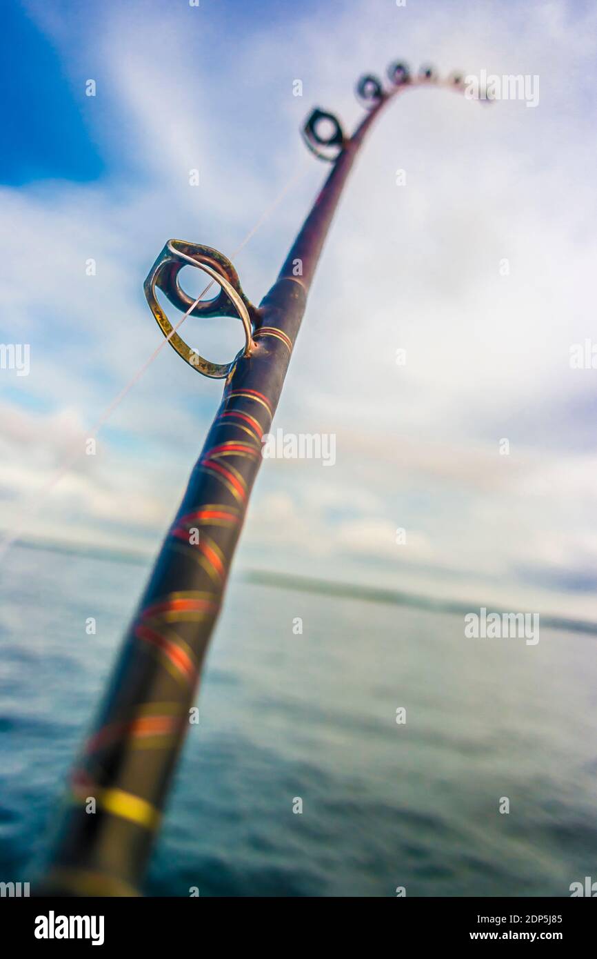 Fishing rod flexing with a catch Stock Photo