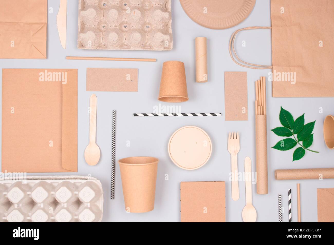 Flat lay composition with eco-friendly tableware - kraft paper food ...