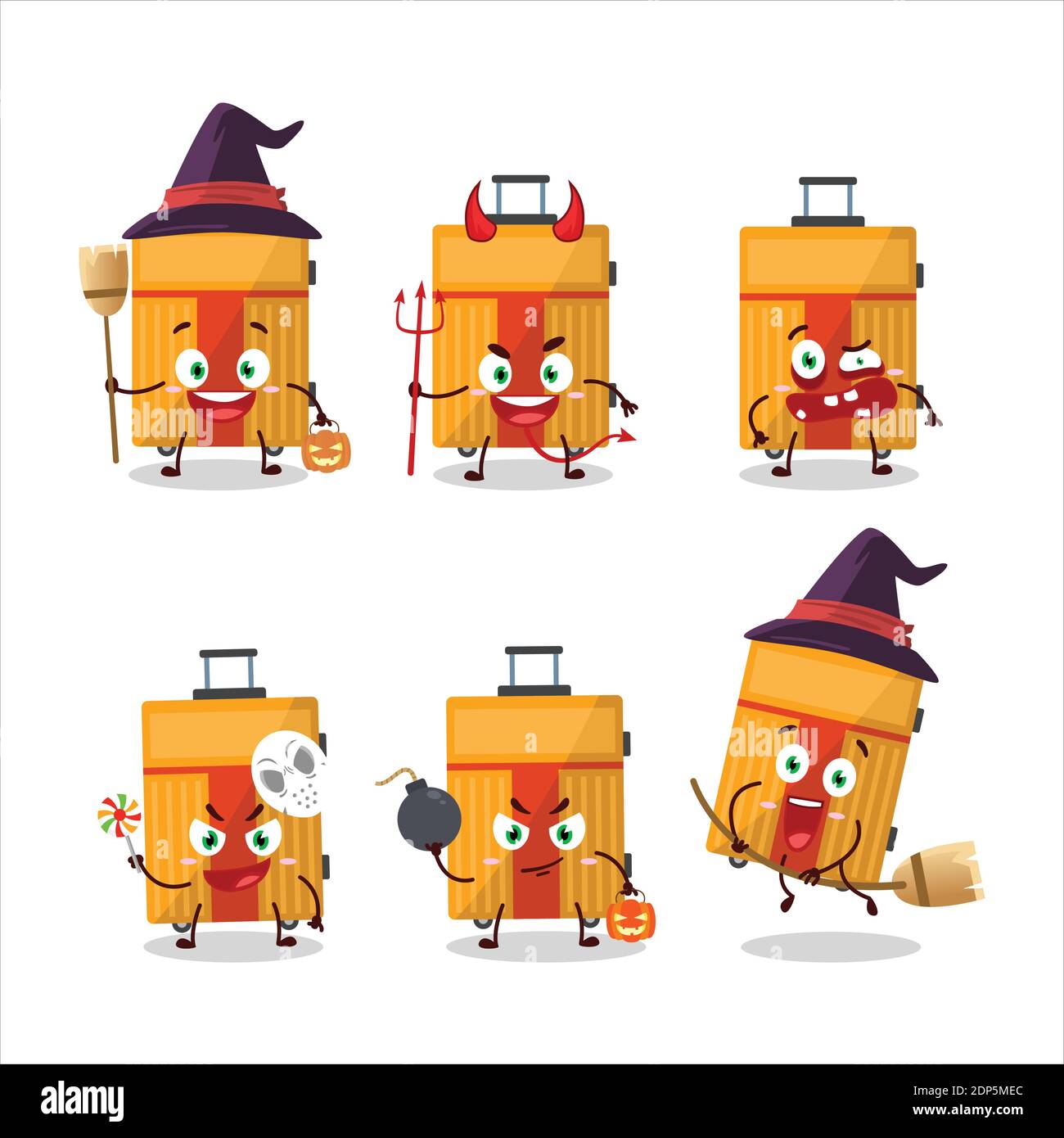 Halloween expression emoticons with cartoon character of yellow lugage ...