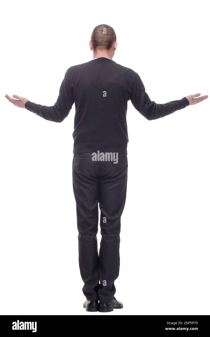 Business man from the back - looking at something over a white ...