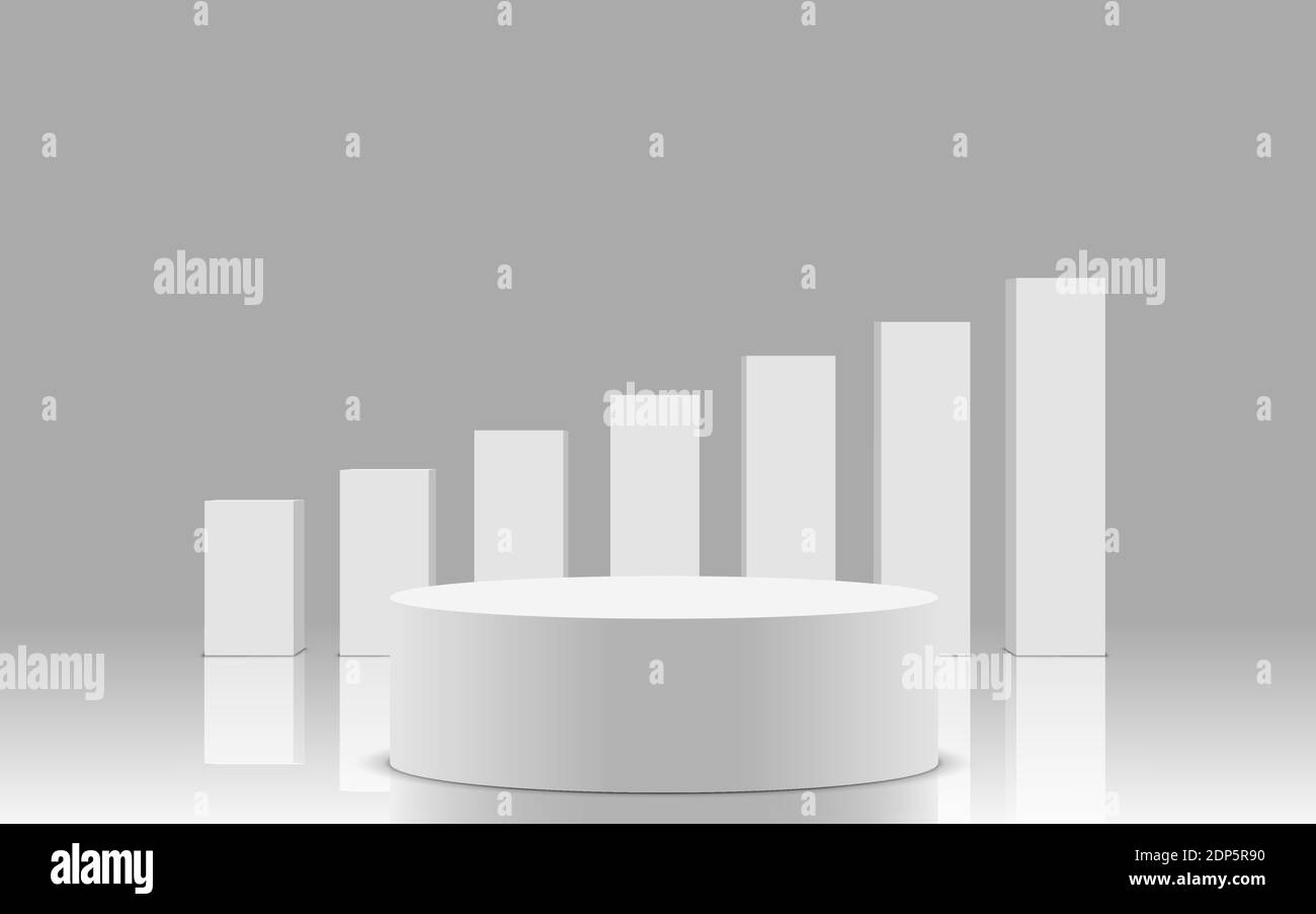 white podium with info graphic in the white room Stock Vector