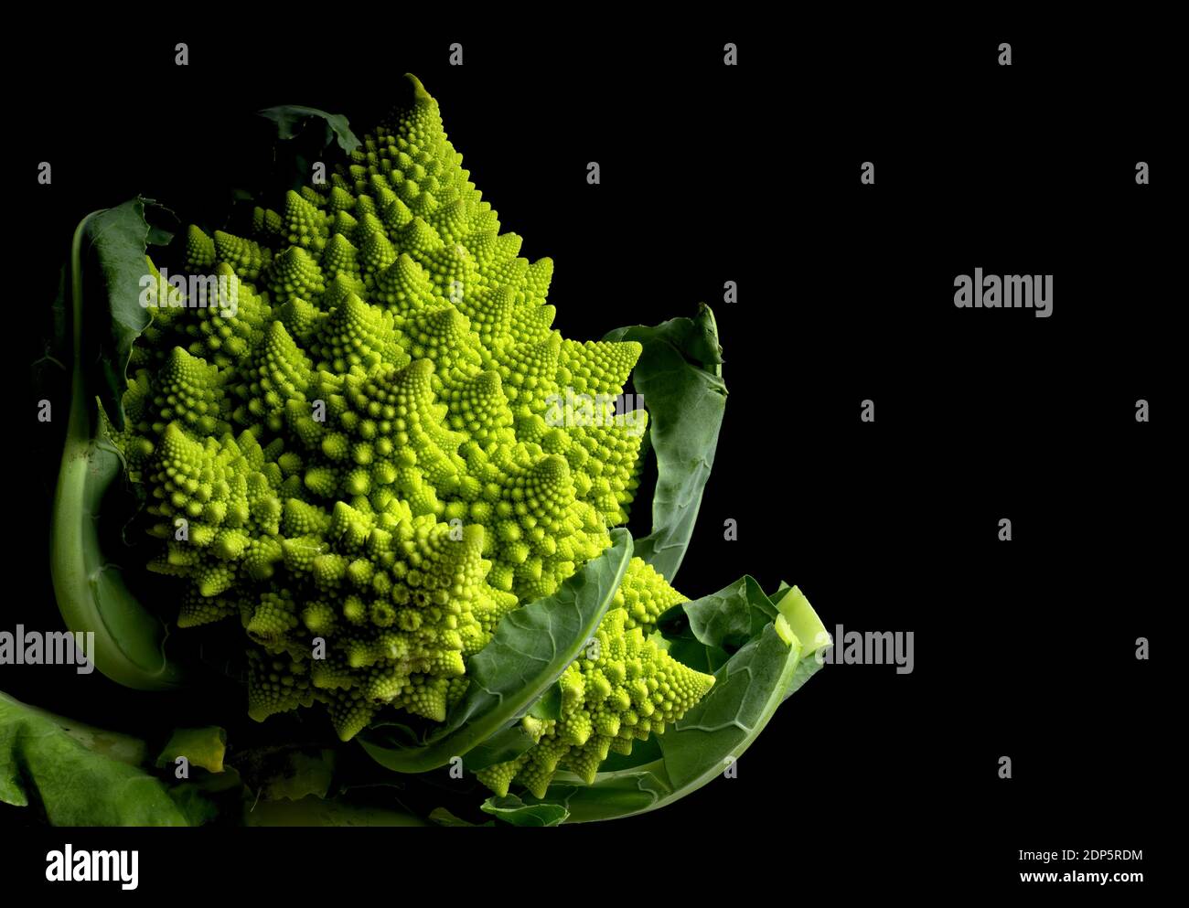Romanesco cabbage, Italian green cabbage on black background Stock Photo