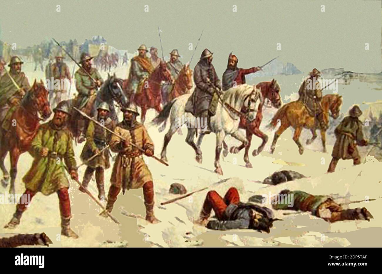 Hussite wars - Battle of Kutnou Horou 1421, aka Battle of Kutná Hora  and Battle of Kuttenberg. (from an old Russian postcard). ----The battle was fought on 21 December 1421 between German and Hungarian troops of the Holy Roman Empire and the Hussites, an early religious reformist group that was founded in the present  Czech Republic Stock Photo