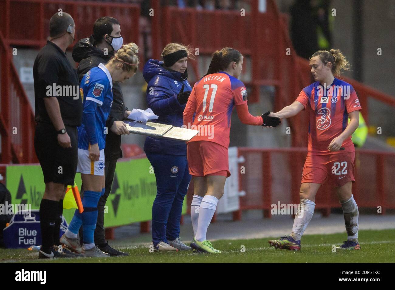 Erin Cuthbert 22 of Chelsea off and Guro Reiten 11 of Chelsea on