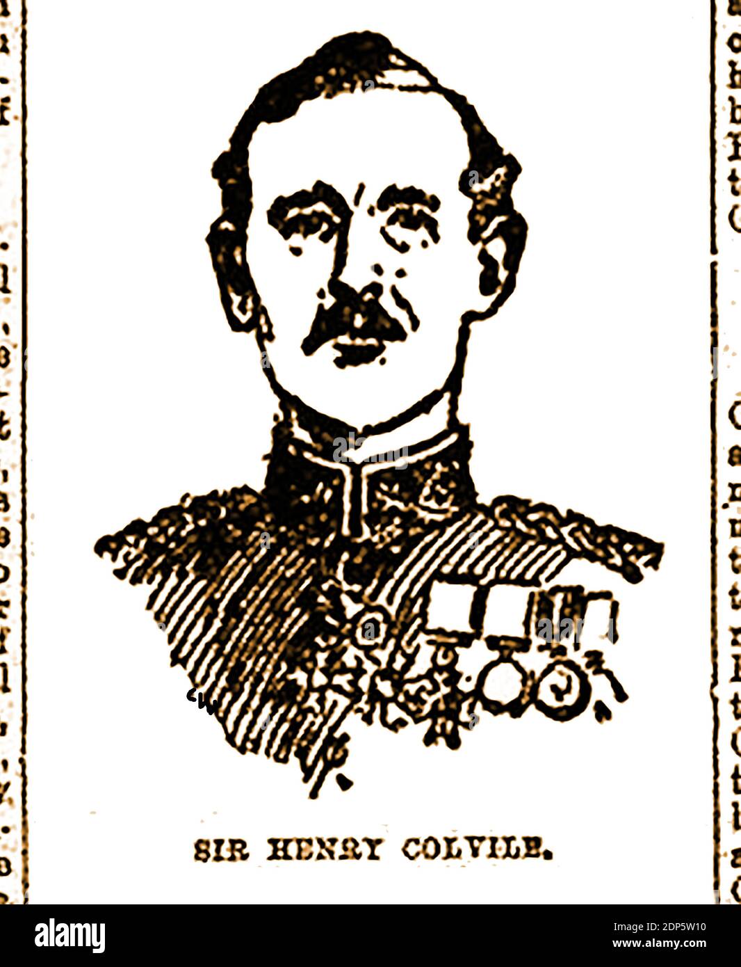 A 1900 press portrait of  English soldier Sir Henry Colvile. ------- Major-General Sir Henry Edward Colvile, KCMG, CB (1852 – 1907)  was a  Grenadier Guard in 1870. He was appointed A.D.C. to General Sir Leicester Smyth, commanding  forces in South Africa, in 1880 as well as serving  in the Intelligence Department of the Suakin Expedition of 1884. He fought at the Battles of El Teb and Tamai and was also employed on special service in the Sudan prior to the Nile Expedition of 1884-85. Stock Photo