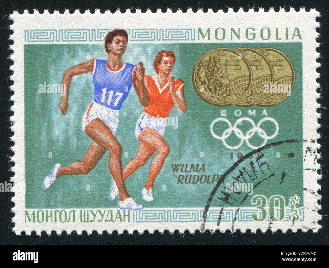 MONGOLIA - CIRCA 1968: stamp printed by Mongolia, shows runner, Wilma Rudolph, circa 1968 Stock Photo