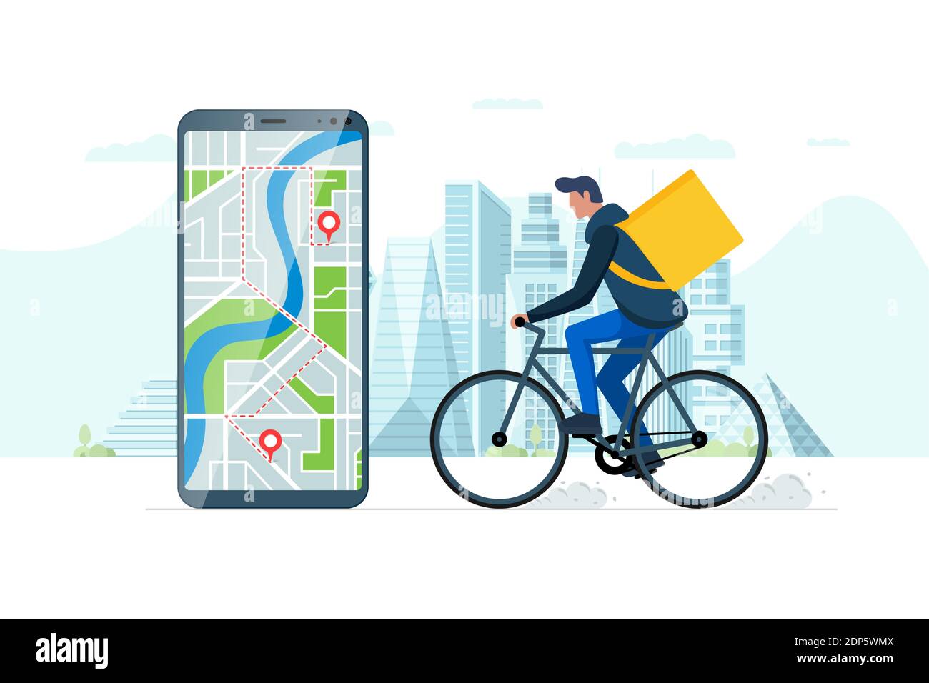 Fast bicycle delivery ordering service app concept