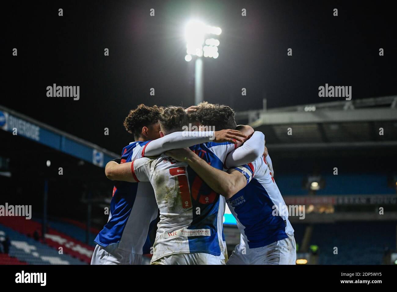 The Blackburn Rovers players celebrate after Adam Armstrong #7 of Blackburn Rovers scored a goal in the final moments of the game to make it 2-1 Stock Photo