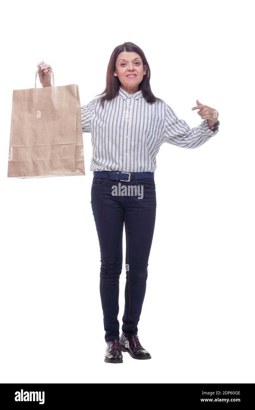 Beautiful woman with the shopping bags isolated on white Stock Photo