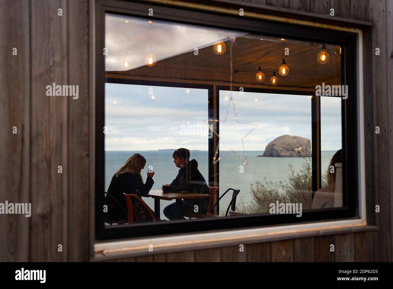 Drift cafe overlooking Bass Rock near North Berwick in East Lothian, Scotland, UK Stock Photo