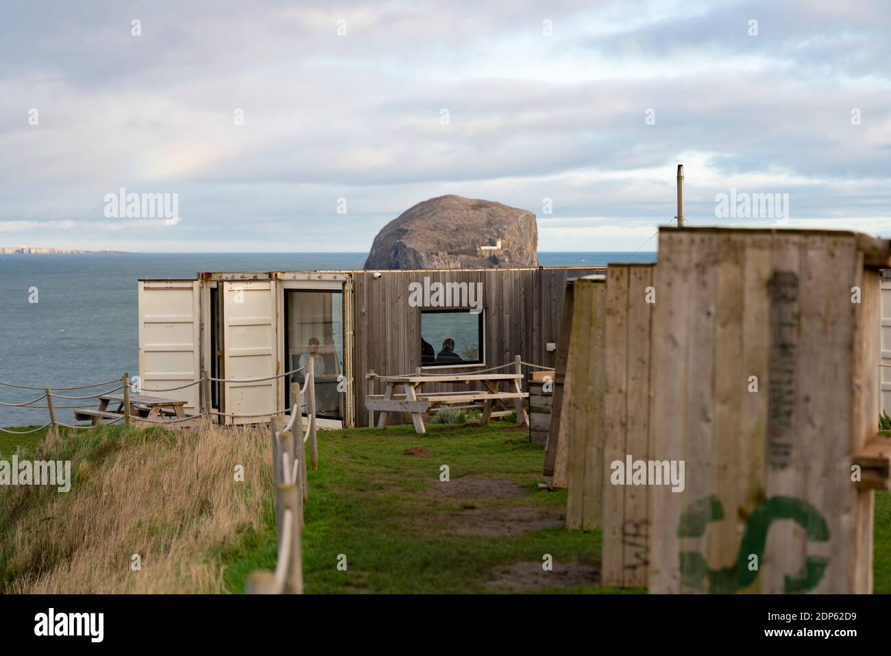 Drift cafe overlooking Bass Rock near North Berwick in East Lothian, Scotland, UK Stock Photo