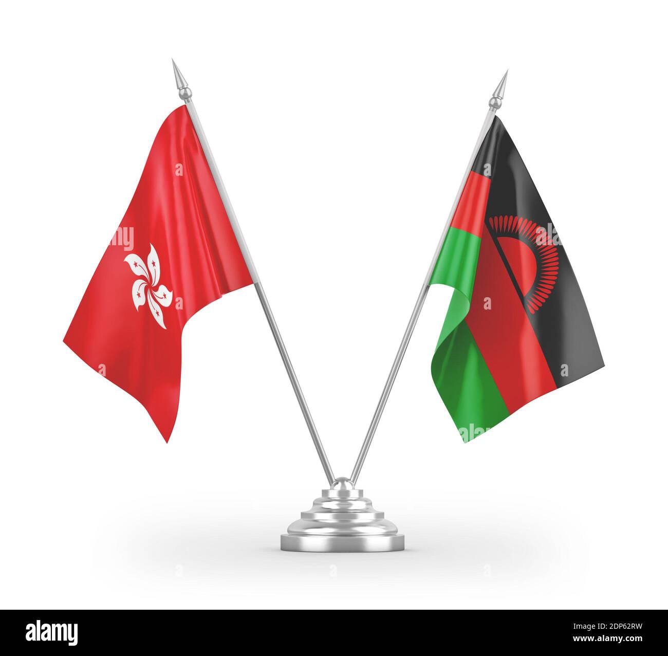 Malawi and Hong Kong table flags isolated on white 3D rendering Stock Photo