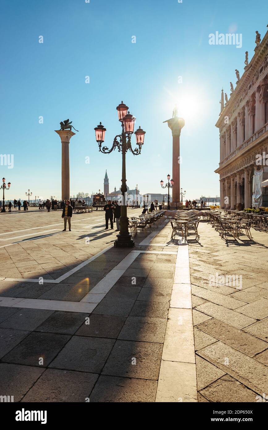 The columns of St Mark and St Theodore on Piazzetta San Marco, Venice ...