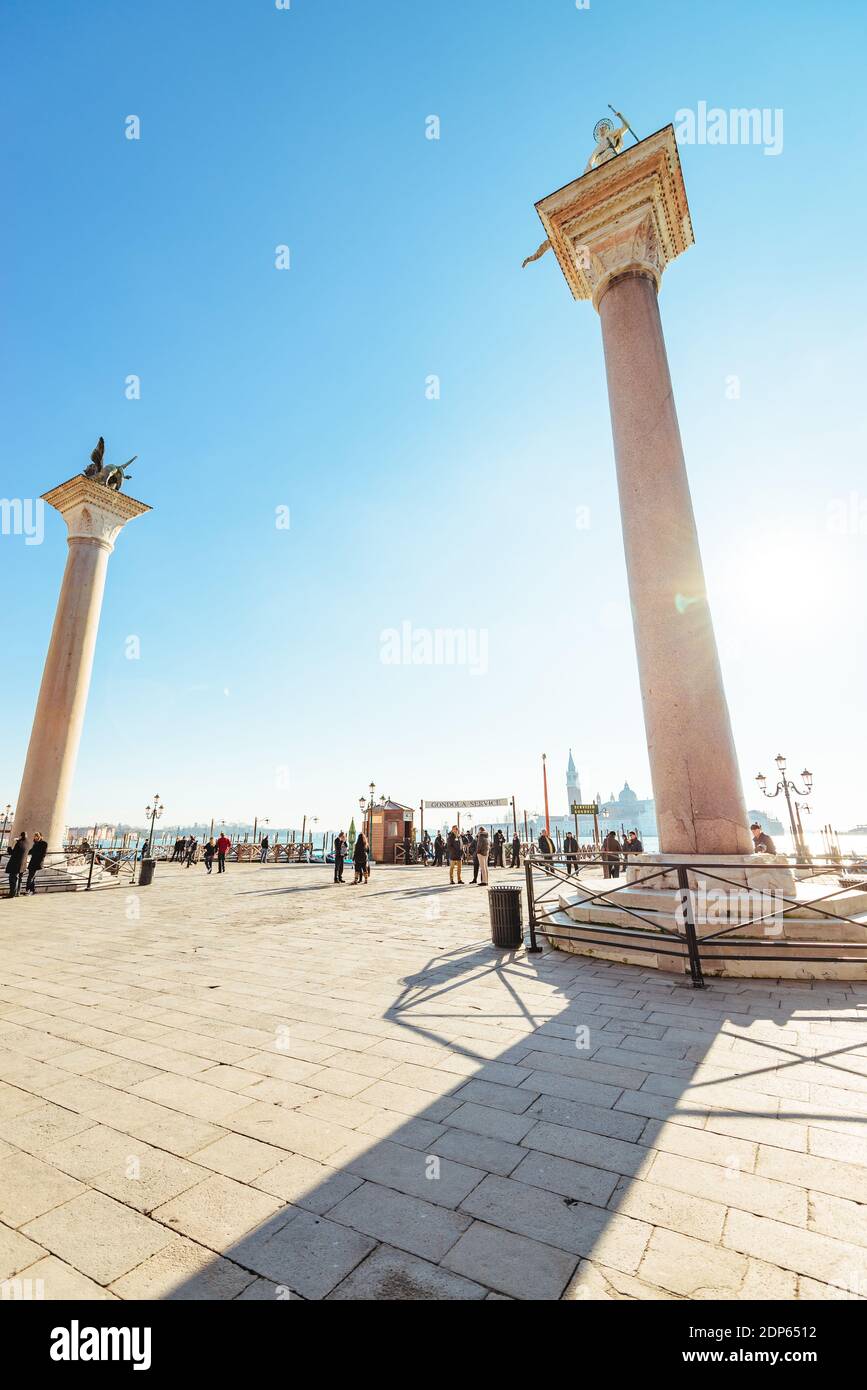 The columns of St Mark and St Theodore on Piazzetta San Marco, Venice ...