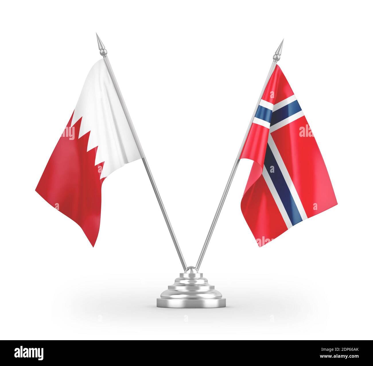 Norway and Bahrain table flags isolated on white 3D rendering Stock ...