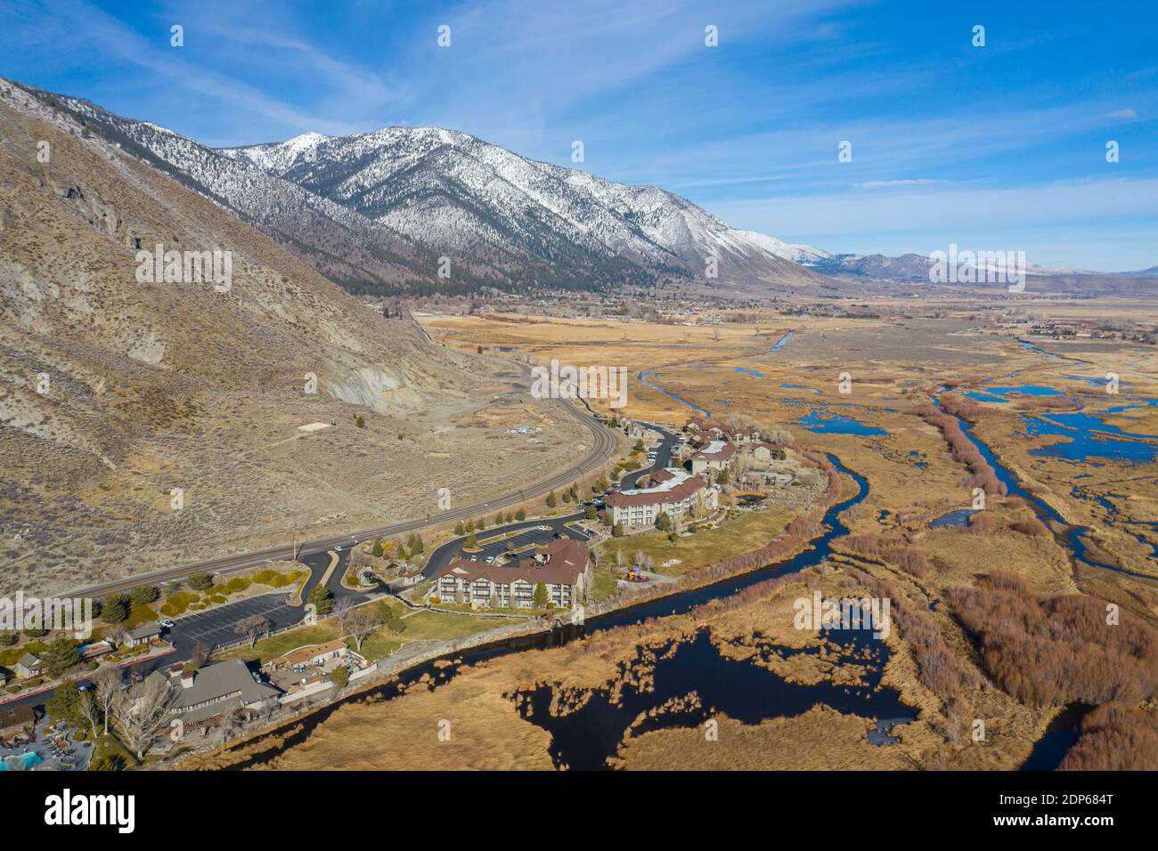 GENOA, NEVADA, UNITED STATES - Dec 15, 2020: David Walley's Hot Springs Resort and Holiday Inn Club Vacations complex stands in the landscape beneath Stock Photo