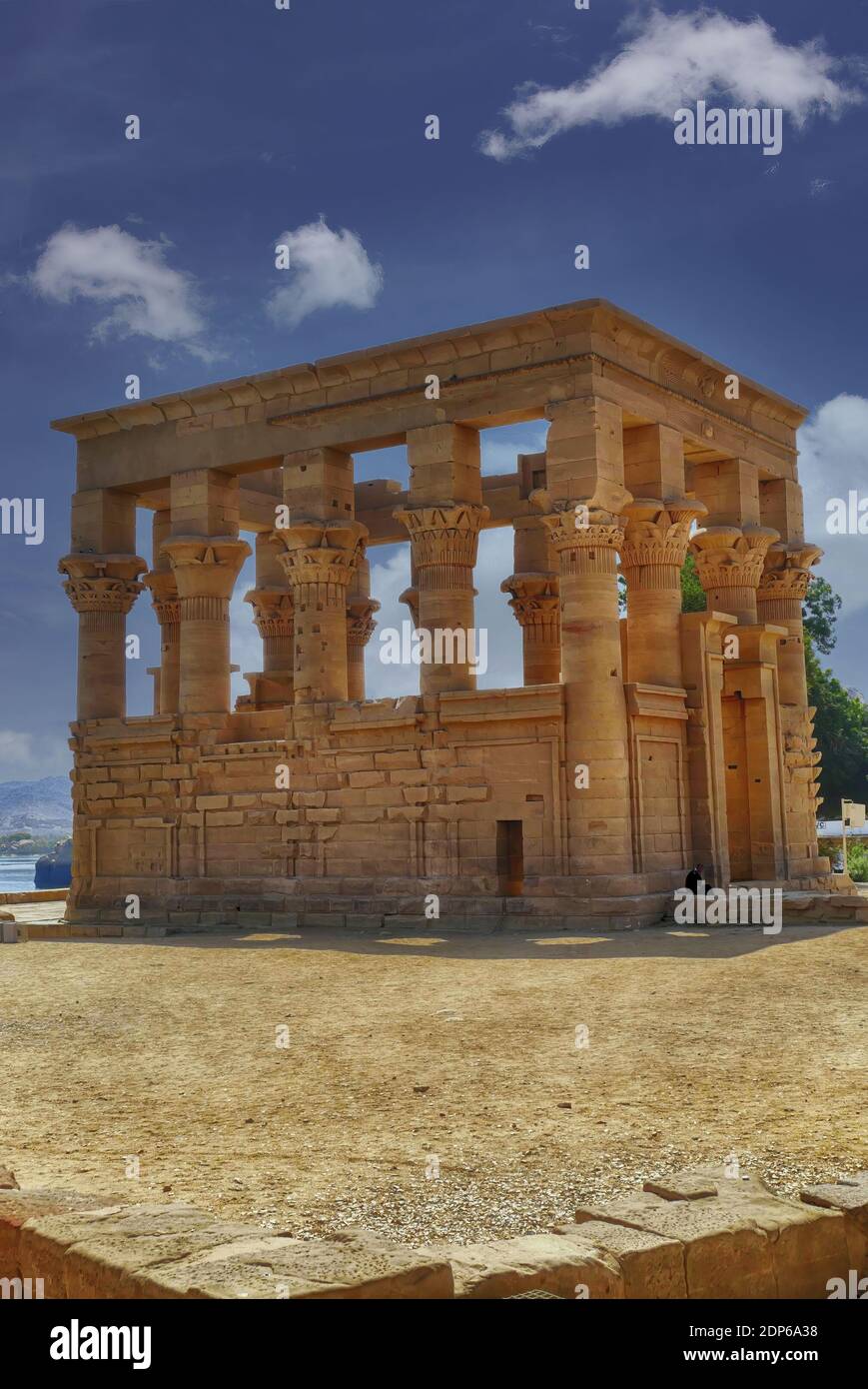 A vertical shot of the Trajan's Kiosk on Agilika island in Egyp Stock Photo