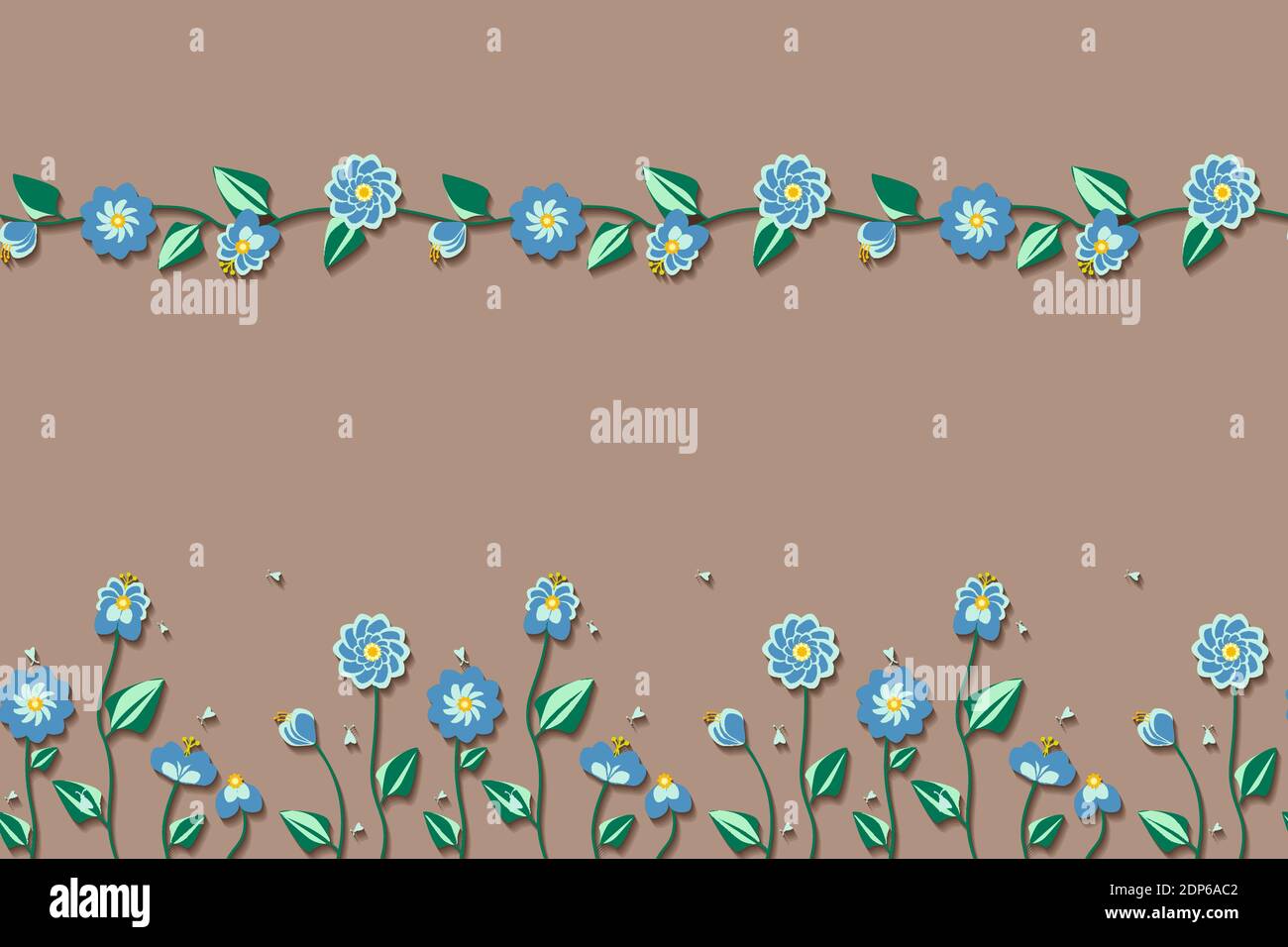 Summer flowers in different forms with meadow bugs. There are 2 seamless patterns Stock Vector