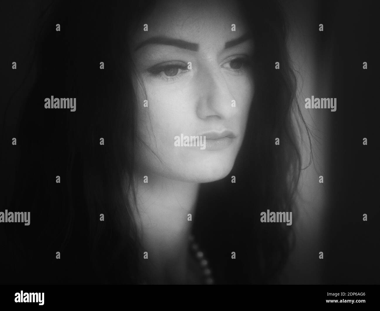 Beautiful woman pensive Black and White Stock Photos & Images - Alamy