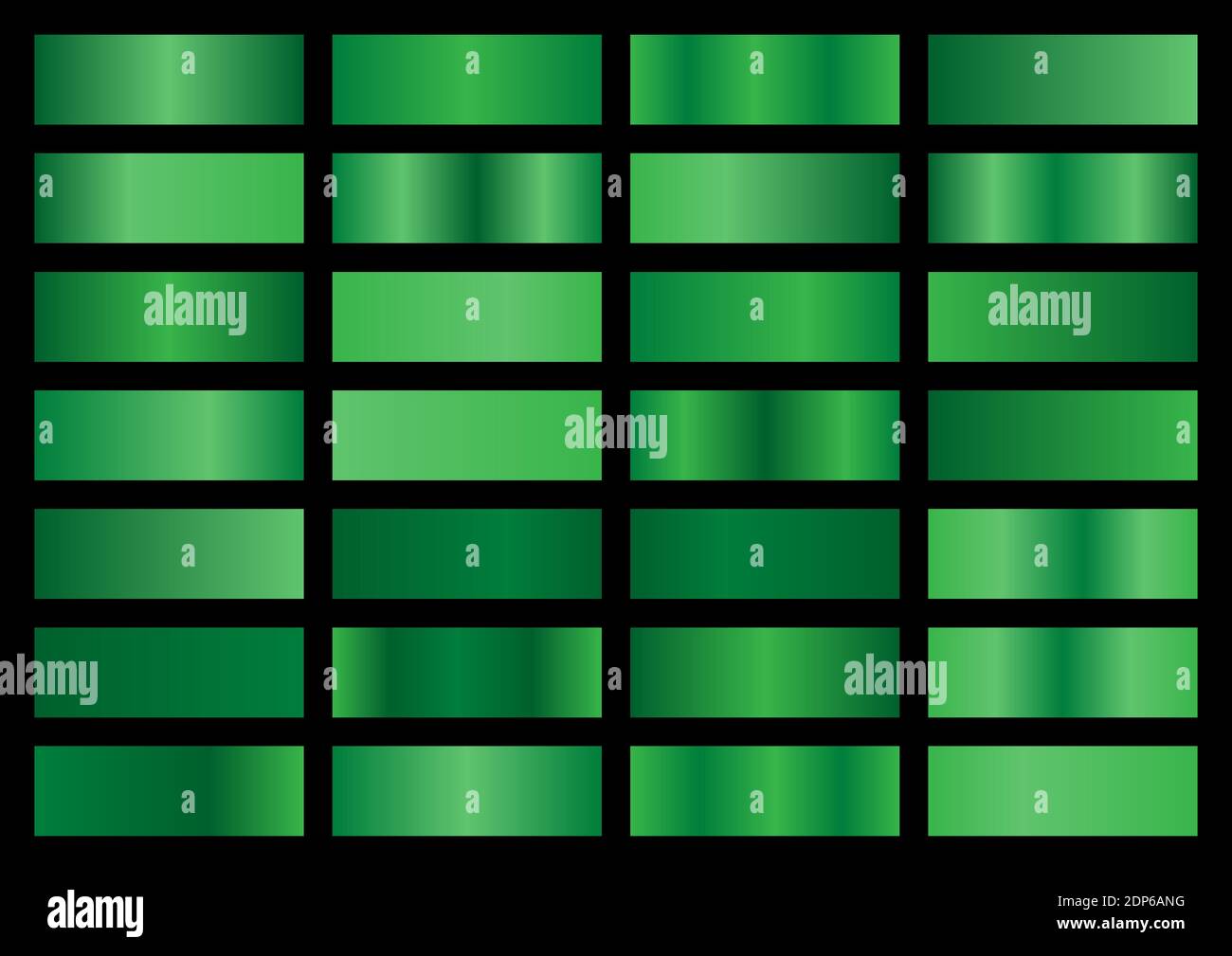 Vector set of green metallic gradients, swatches collection, shiny 