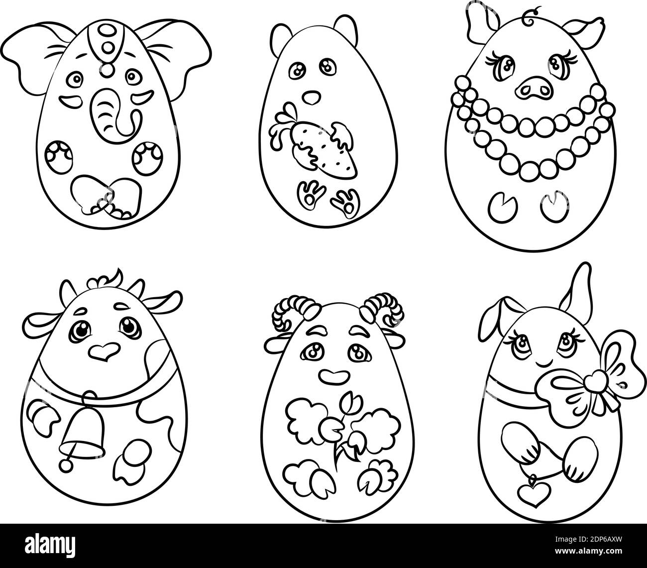 Set with 20 animals in a shape of eggs. It is a coloring pages with ...