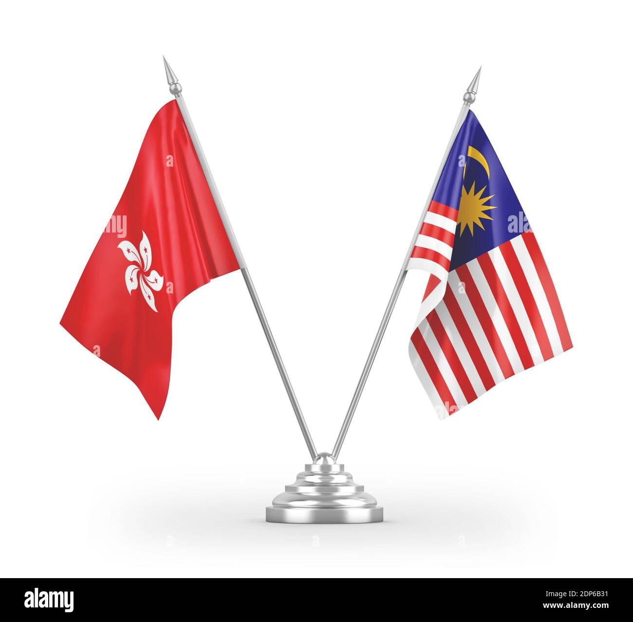 Malaysia and Hong Kong table flags isolated on white 3D rendering Stock Photo