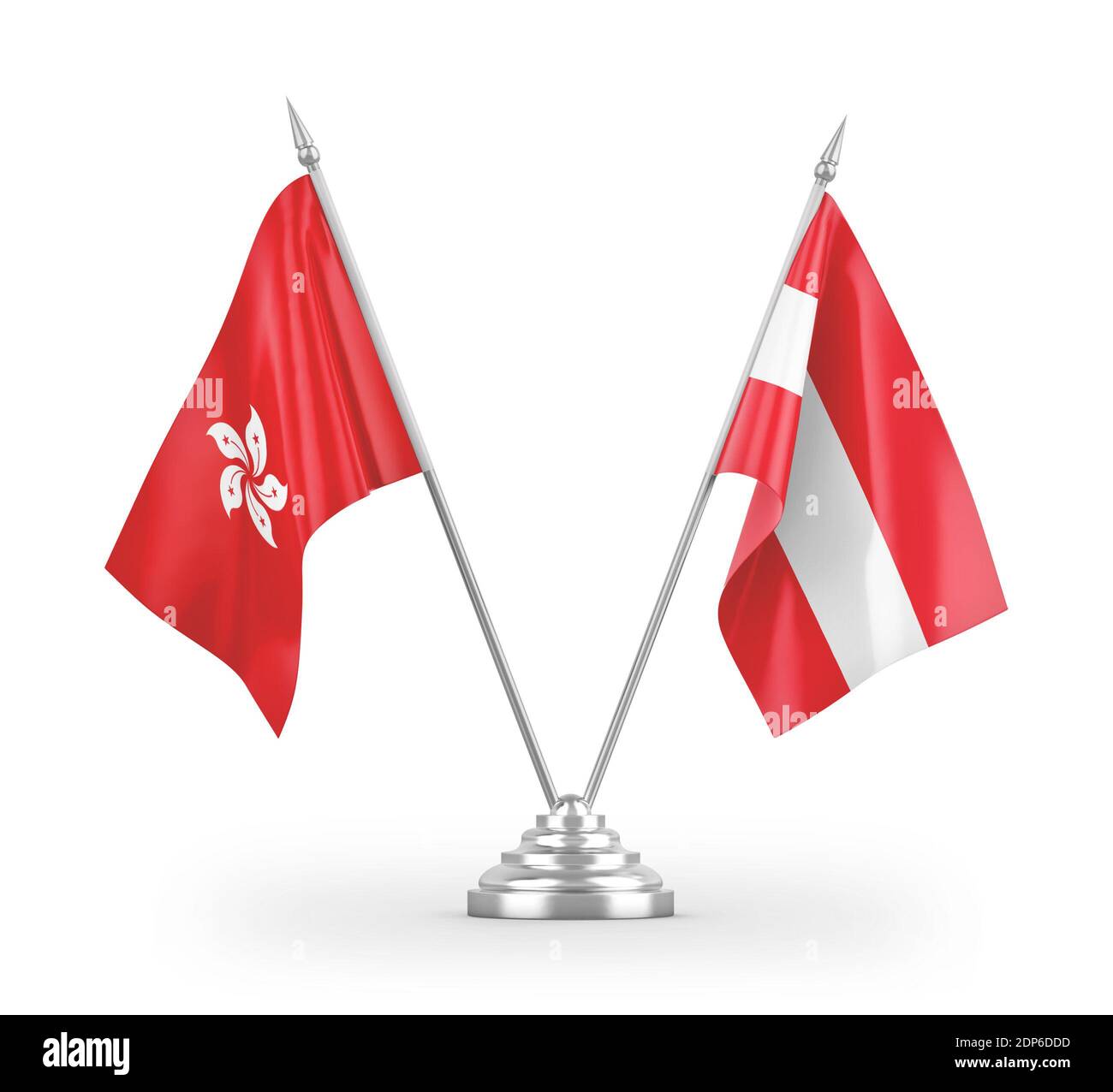 Austria and Hong Kong table flags isolated on white 3D rendering Stock Photo