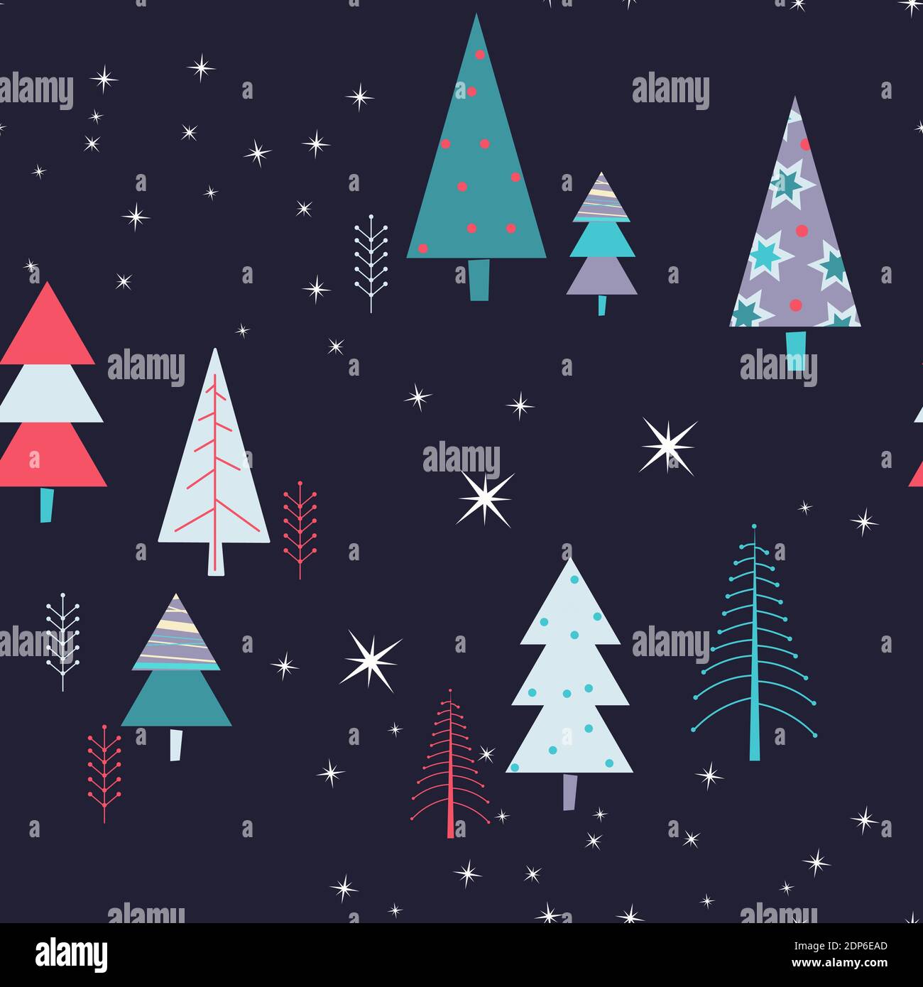 Seamless pattern with winter night forest landscape Stock Vector
